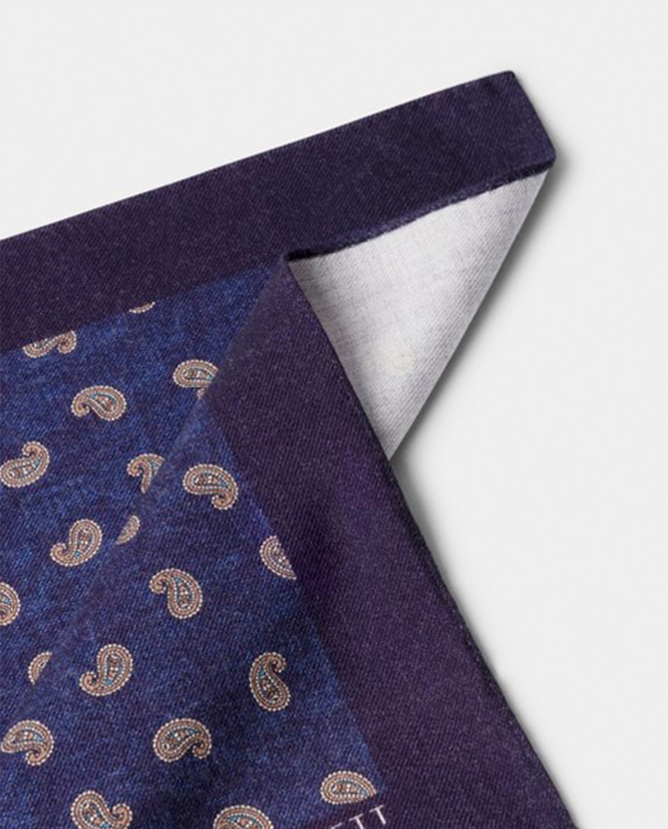 Lenço de Lã com Padrão Paisley Azul-3