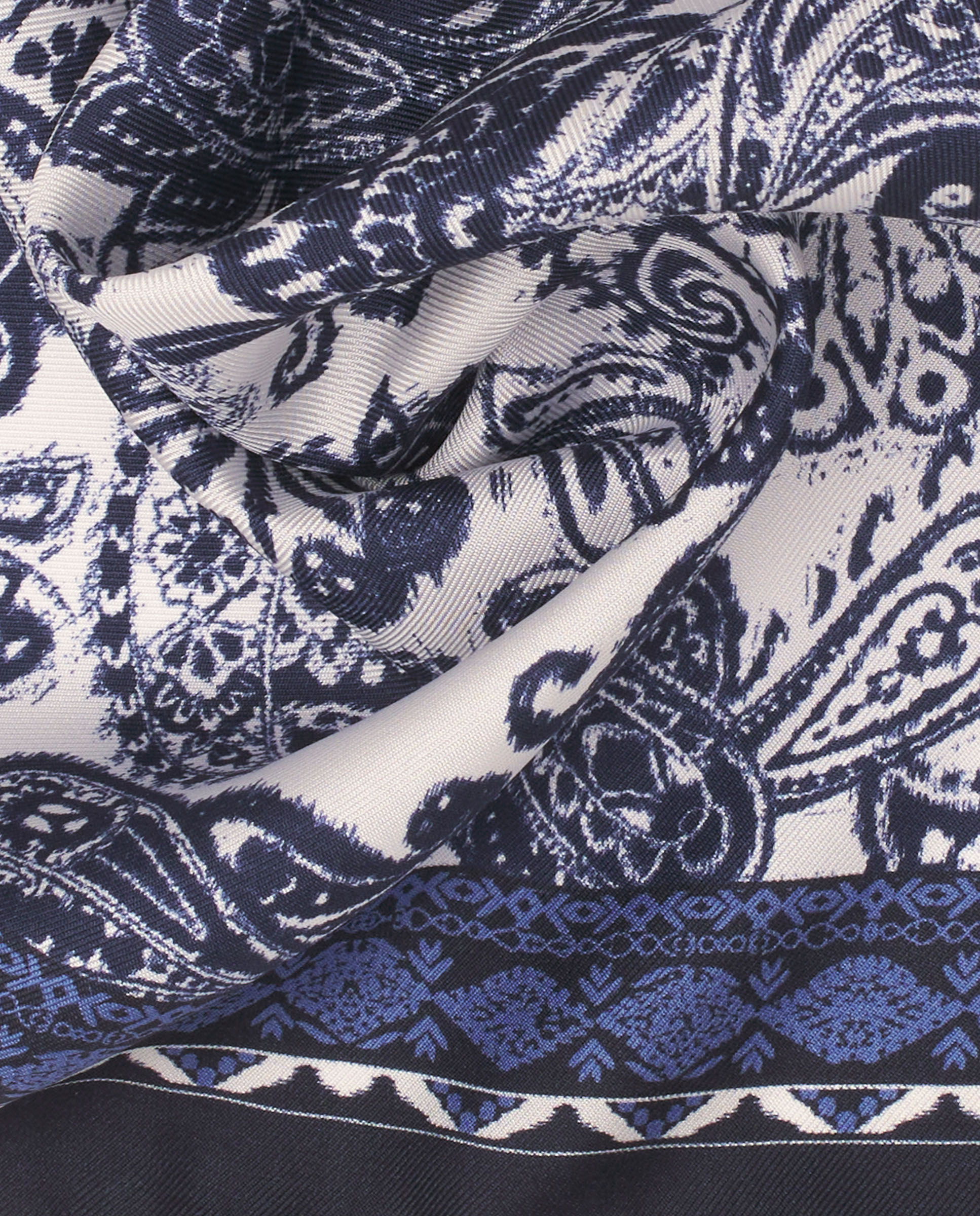 Lenço de Bolso Estampado de Seda Azul-marinho-2
