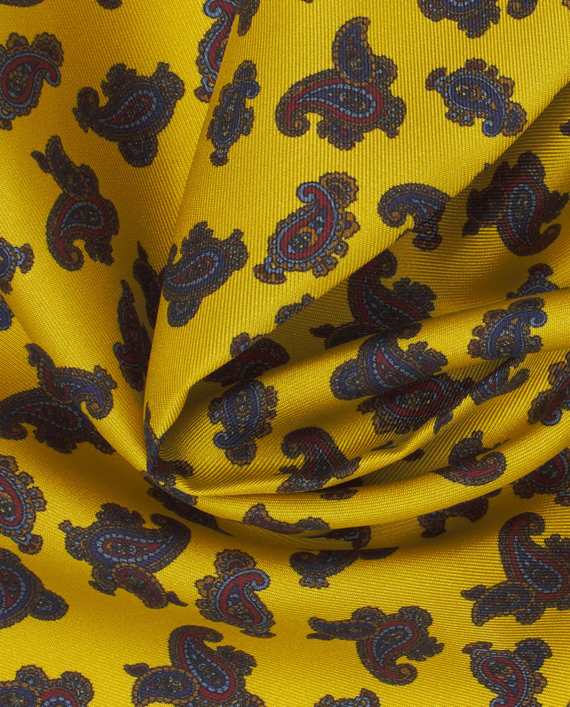 Lenço de Bolso Estampado de Seda Amarelo-2