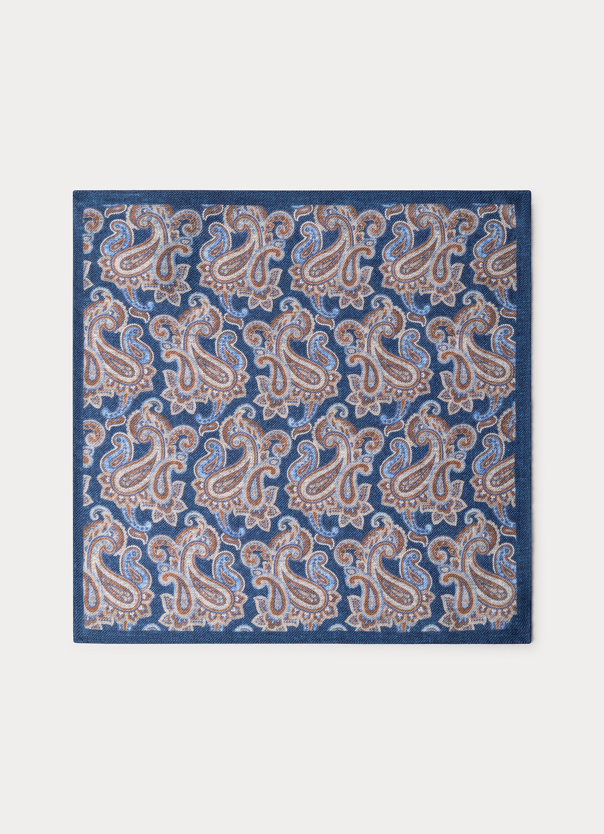 Lenço de Lã com Estampado Clássico de Caxemira. Azul-índigo-3