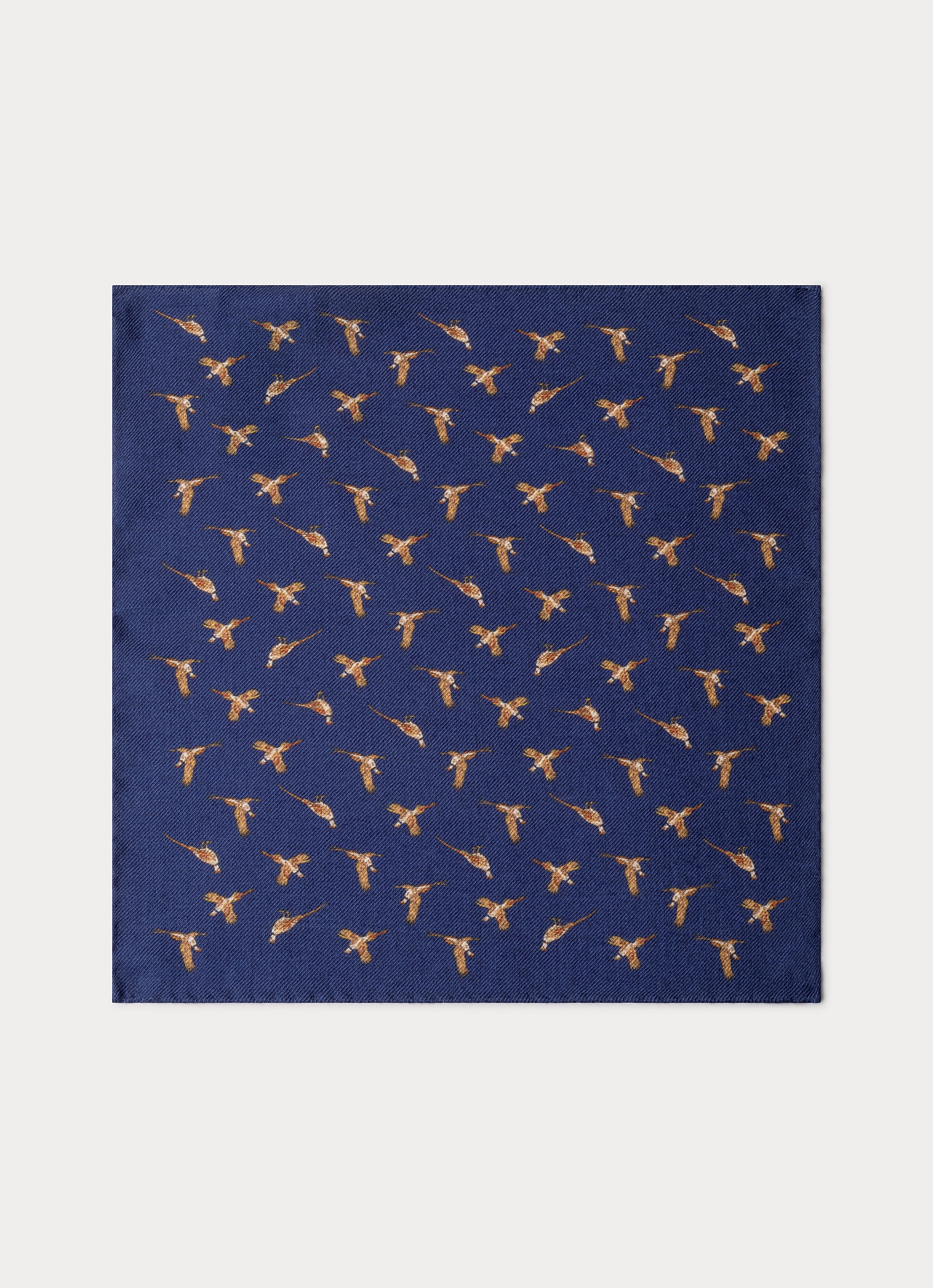 Lenço de Lã com Estampado de Motivos de Aves. Azul-marinho-3