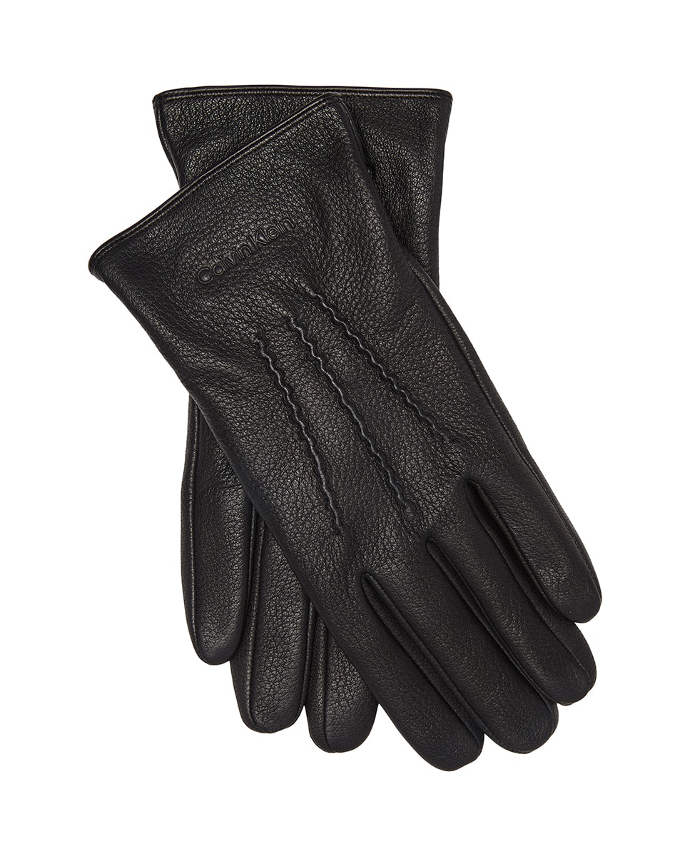 Imagen 0 de Guantes de piel con logo Calvin Klein de hombre. Negro