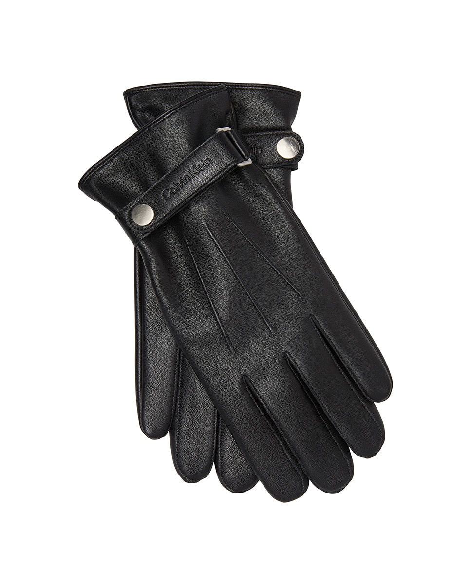 Imagen 0 de Guantes de piel con logo Calvin Klein de hombre. Negro