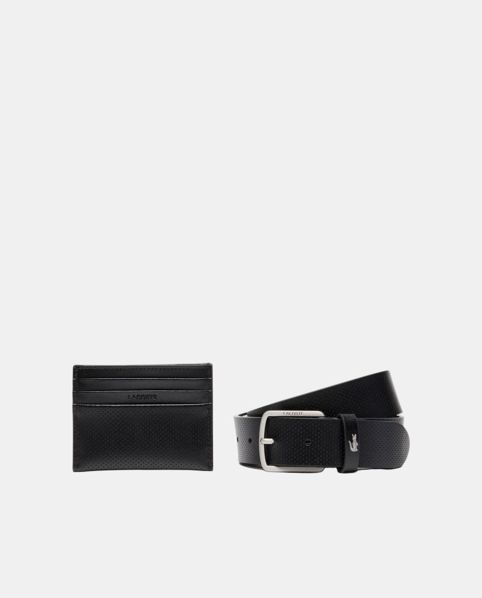 Conjunto de Oferta de Cinto em Pele e Porta-Cartões Preto-2