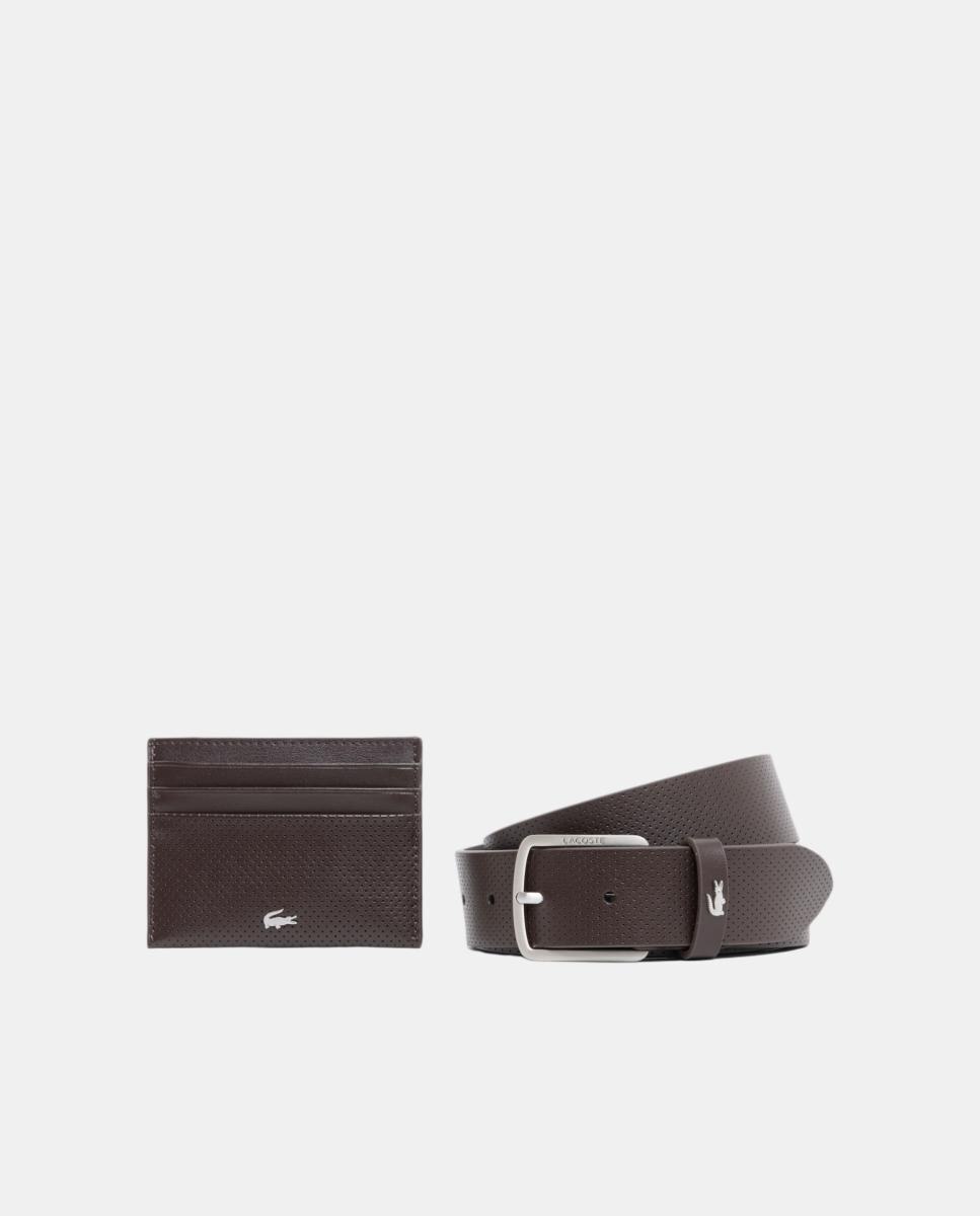 Conjunto de Oferta de Cinto em Pele e Porta-Cartões Castanho-2