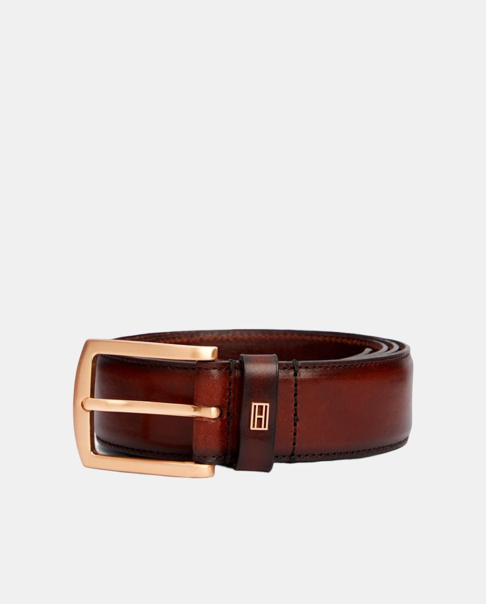 Cinturón con hebilla dorada de hombre - Tommy Hilfiger - Marrón Marrón-1