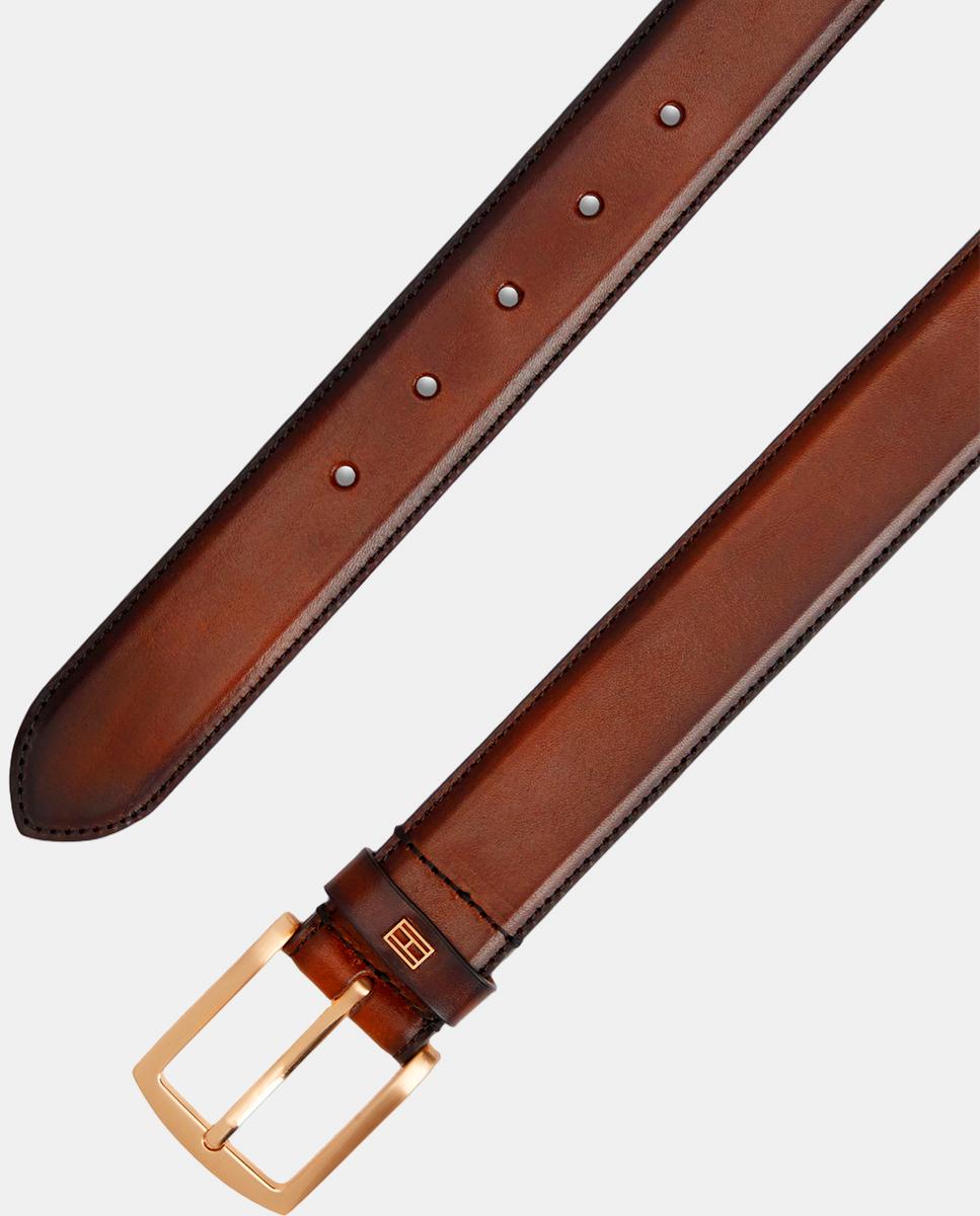 Cinturón con hebilla dorada de hombre - Tommy Hilfiger - Marrón Marrón-2