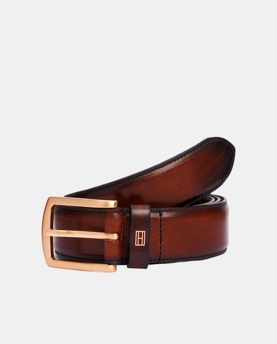 Cinturón con hebilla dorada de hombre - Tommy Hilfiger - Marrón Marrón-3