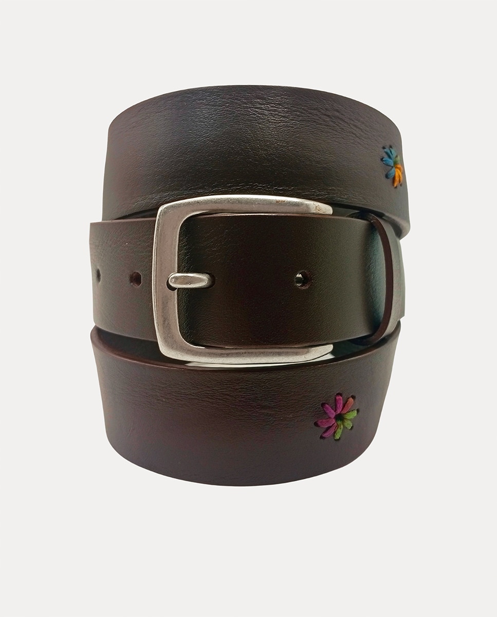 Imagem 0 de Cinto em Pele com Bordado Floral à Mão