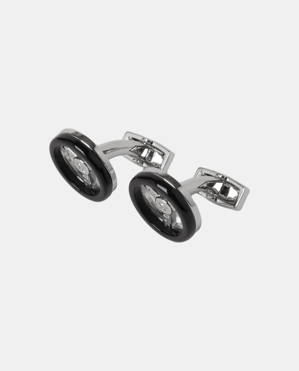 Botões de Punho com Desenho de Roda de Carro Prata-2