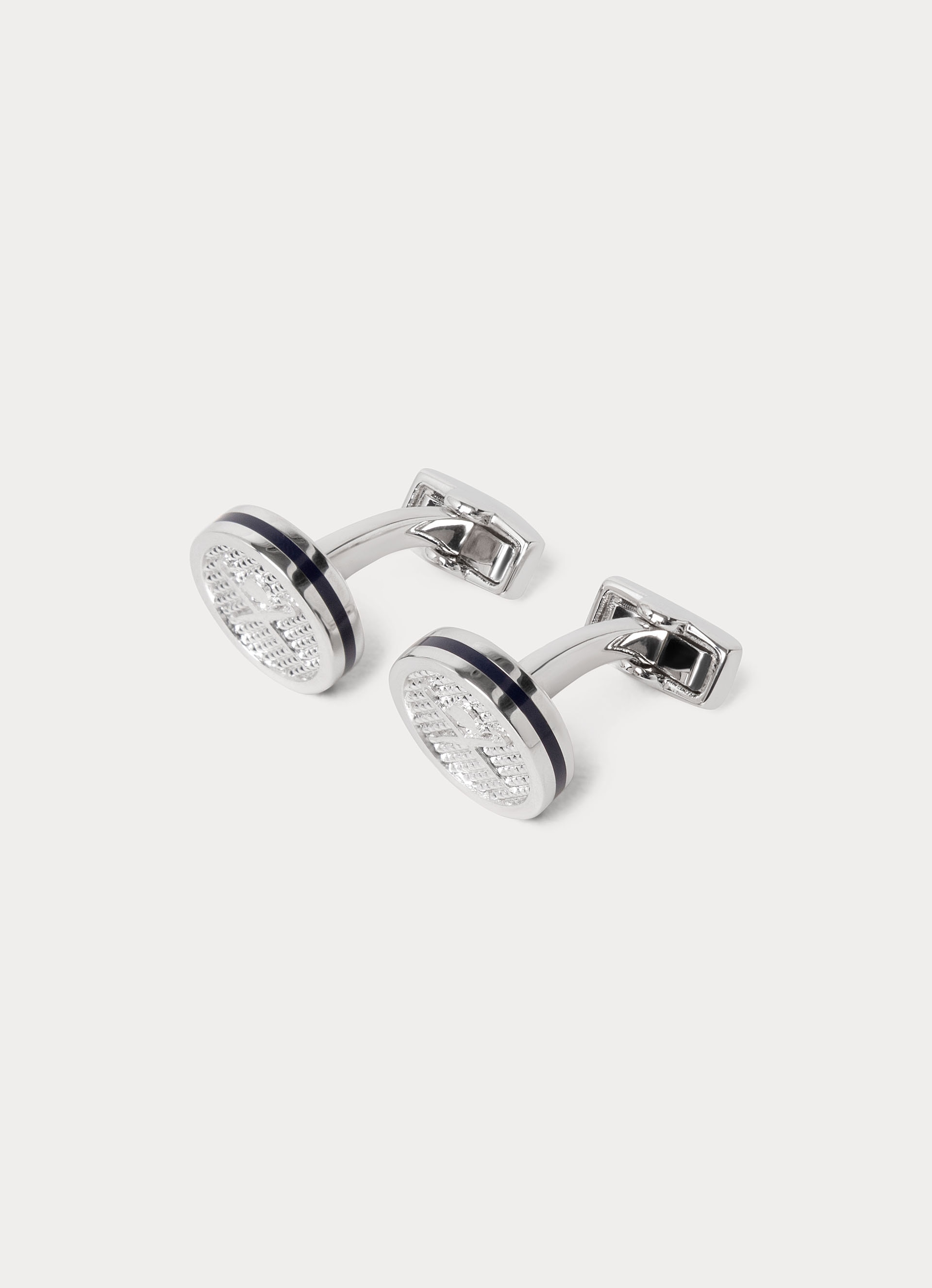 Gemelos de hombre circulares con logotipo Cross Brolly Bowler e incrustación texturizada. - Hackett - Plata Plata-1