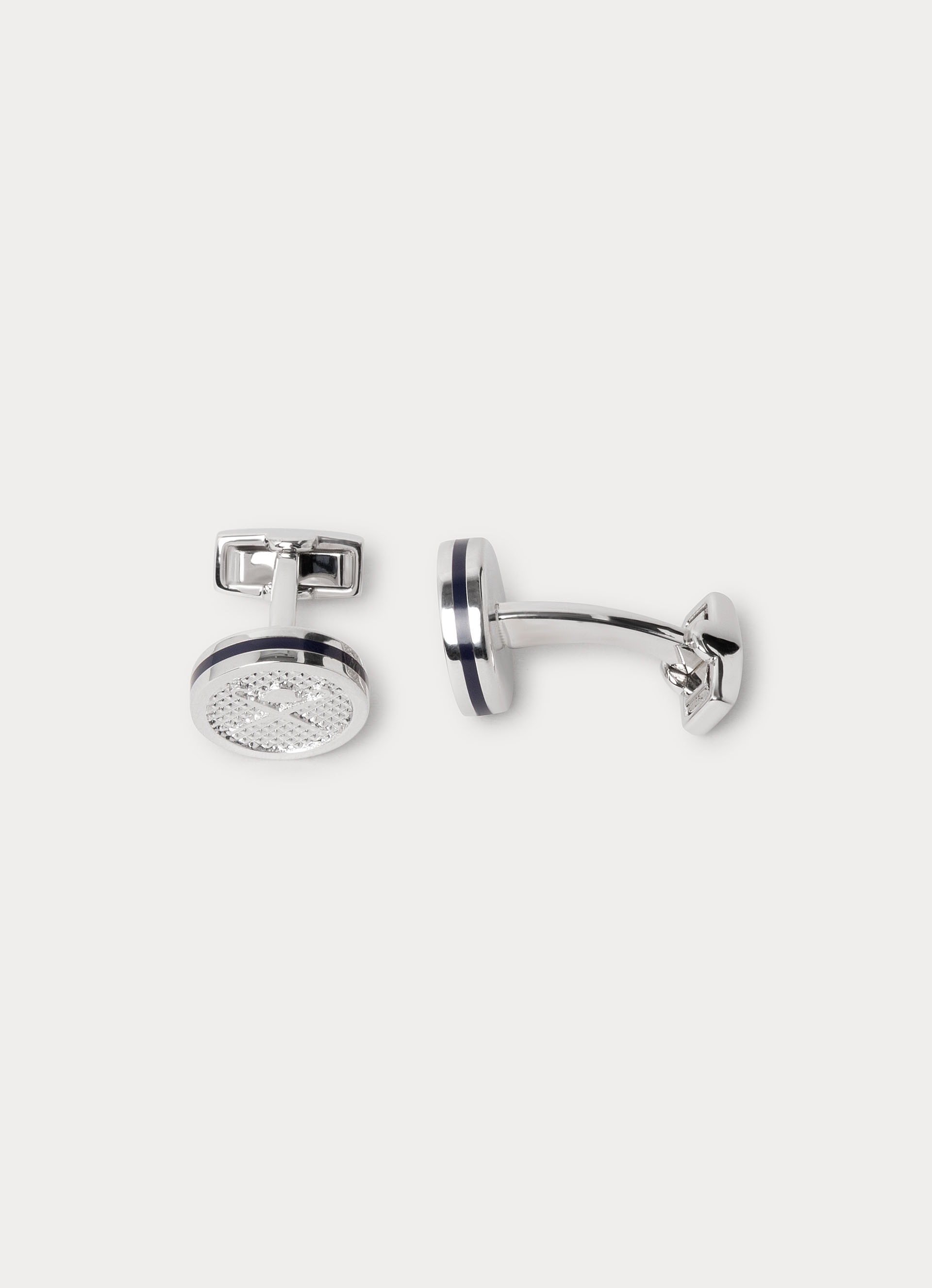 Gemelos de hombre circulares con logotipo Cross Brolly Bowler e incrustación texturizada. - Hackett - Plata Plata-3