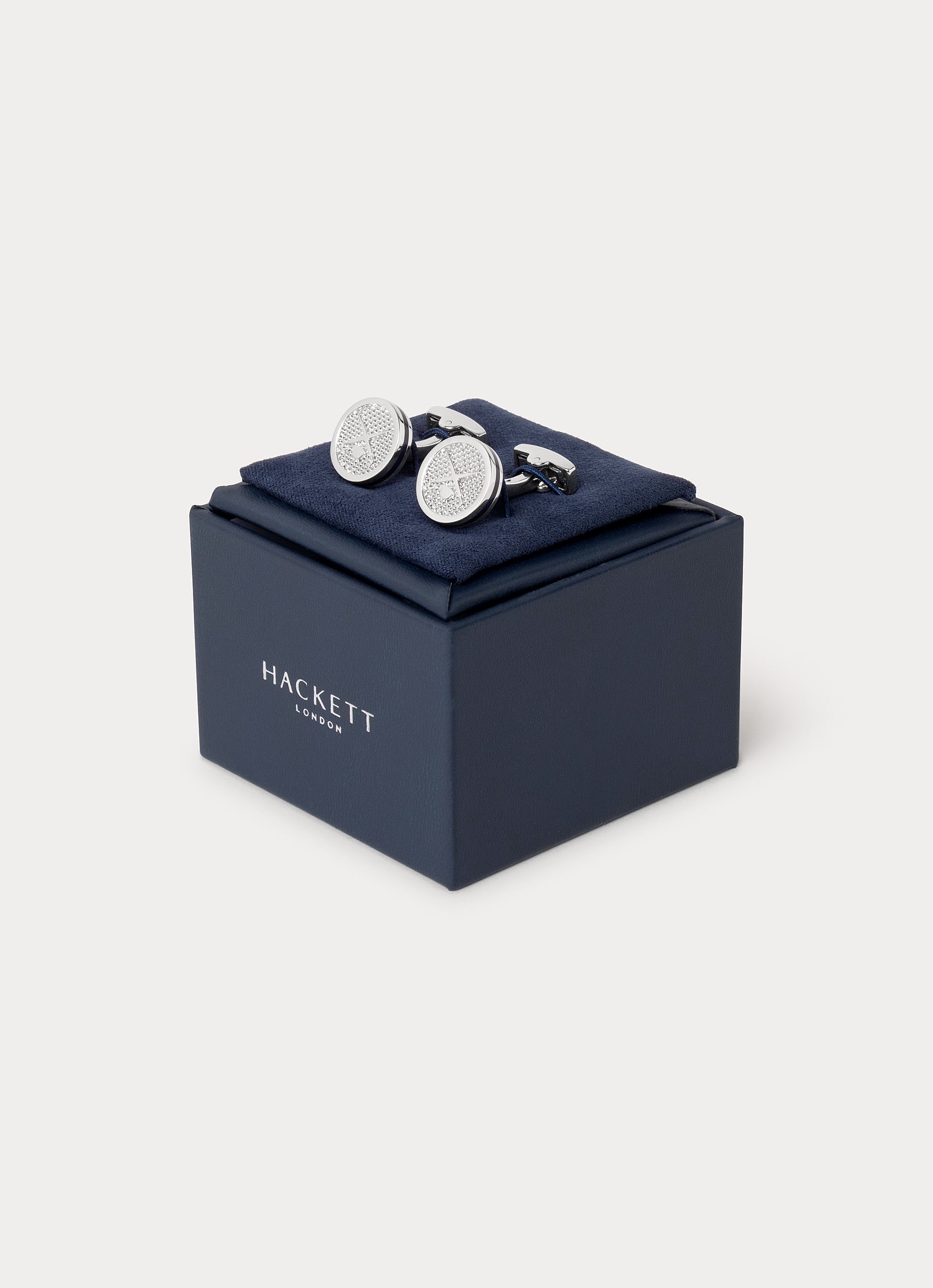 Gemelos de hombre circulares con logotipo Cross Brolly Bowler e incrustación texturizada. - Hackett - Plata Plata-4