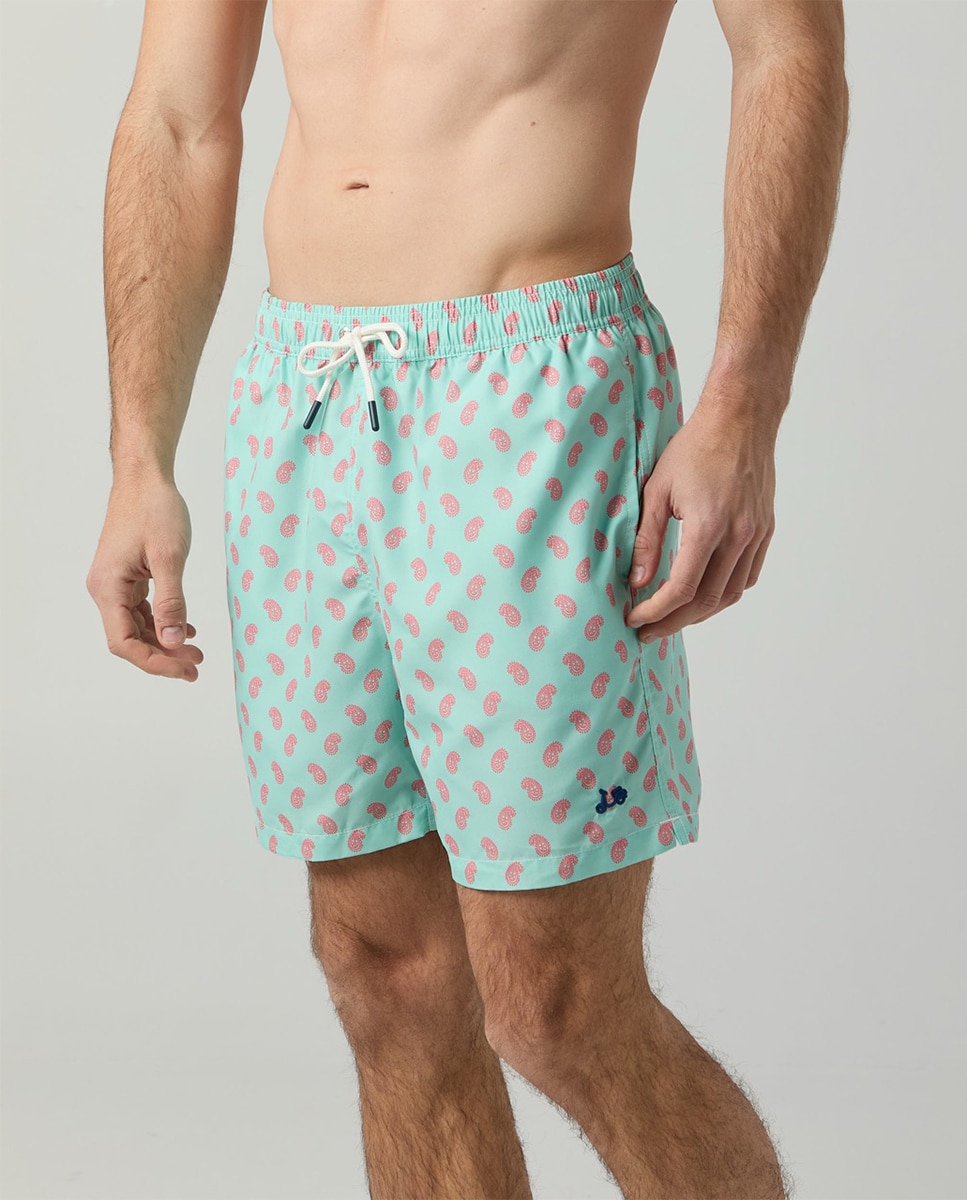 Calções de Banho com Dois Bolsos Inclinados Verde Água-3