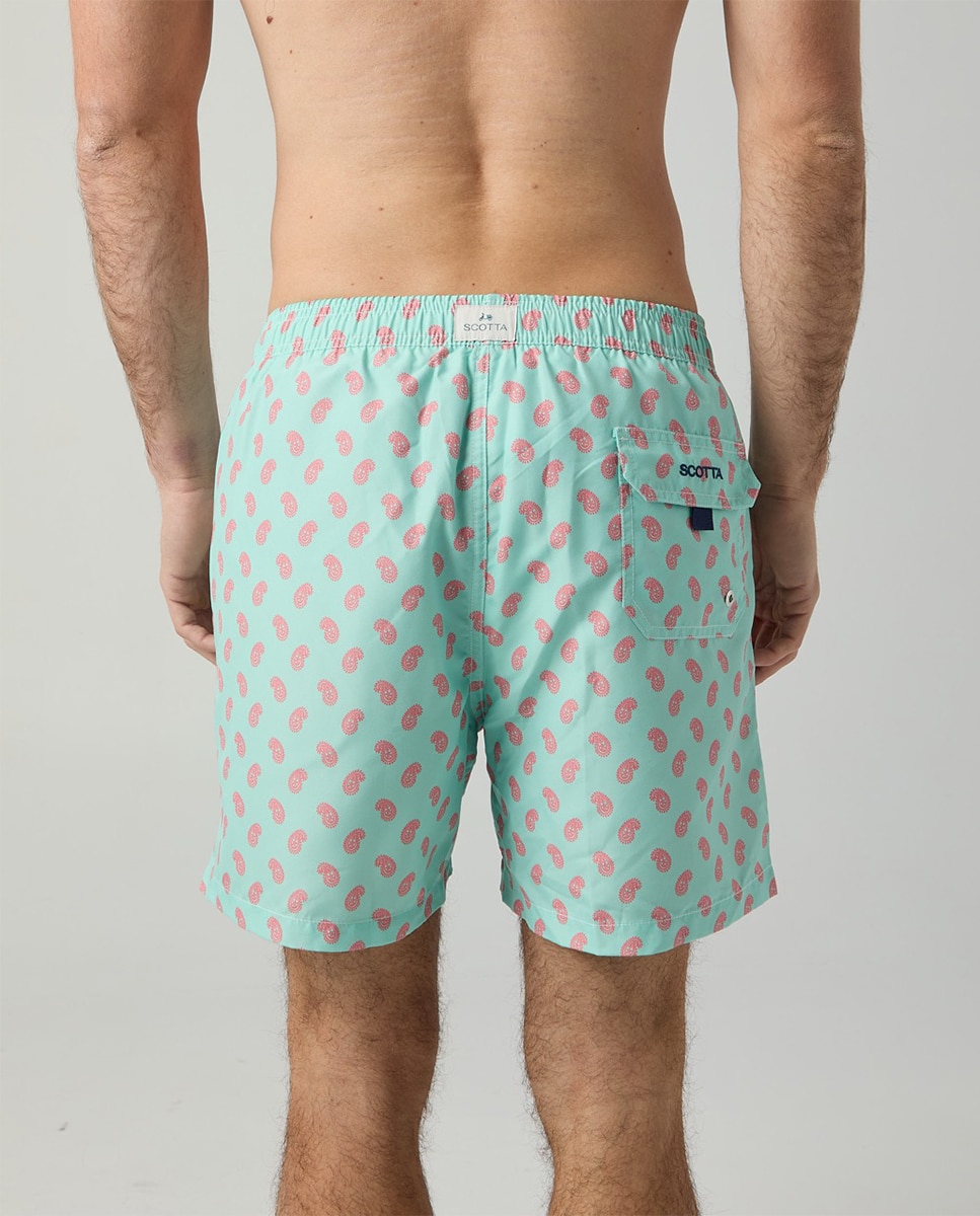 Calções de Banho com Dois Bolsos Inclinados Verde Água-4