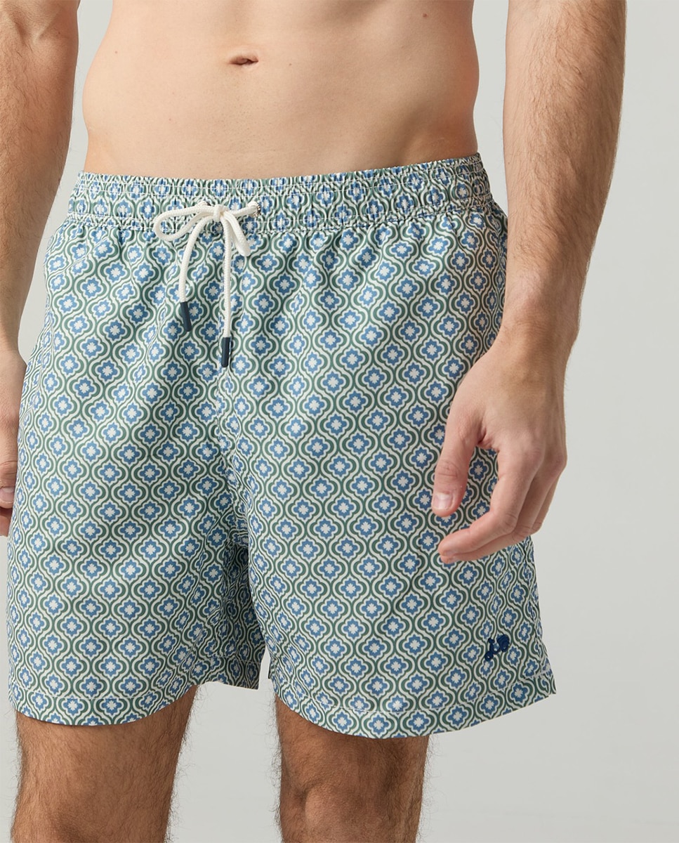 Calções de Banho com Dois Bolsos Inclinados Azul-3