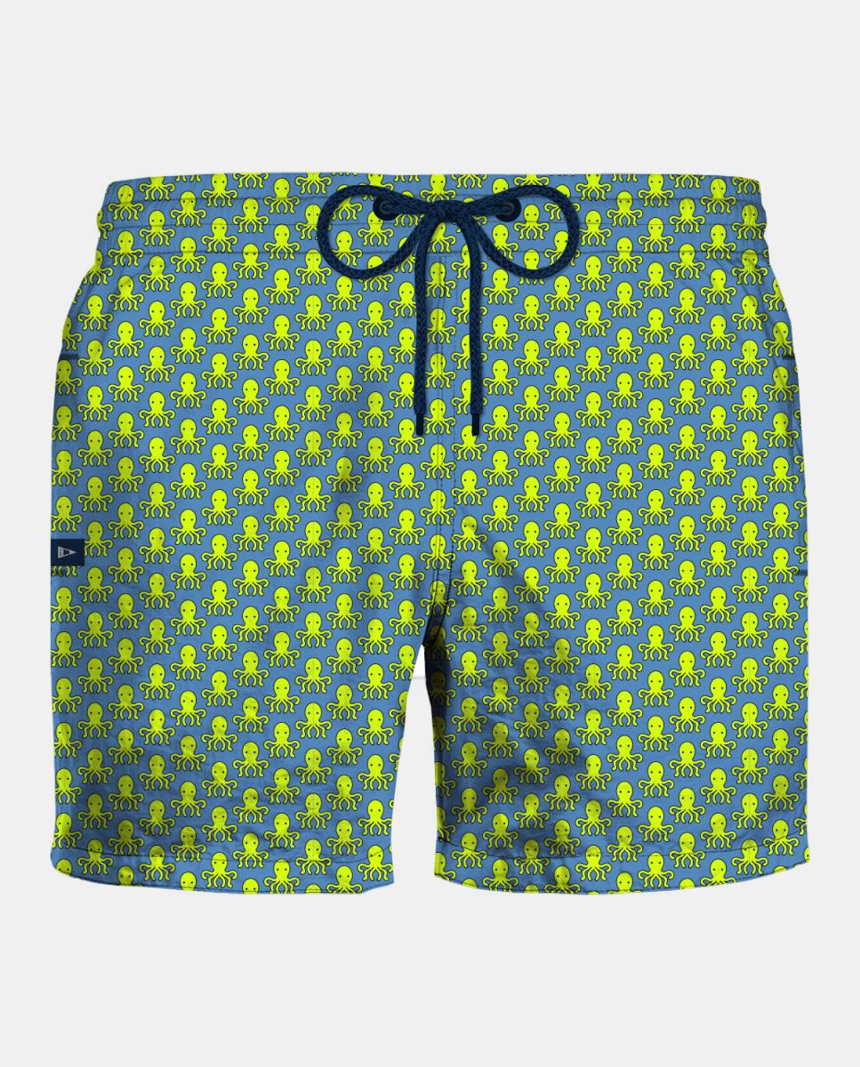Calções de Banho com Estampado Azul-1
