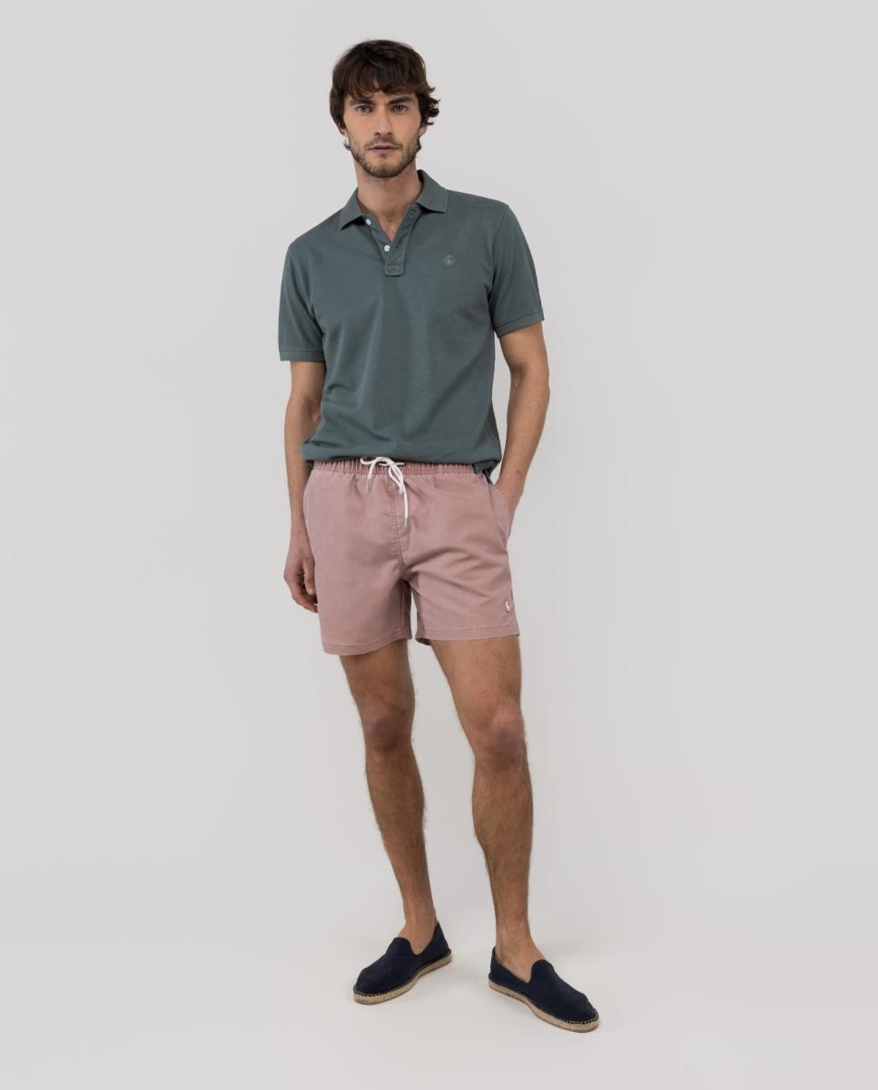 Calções de Banho com Dois Bolsos Laterais e um Bolso Traseiro Vermelho-3