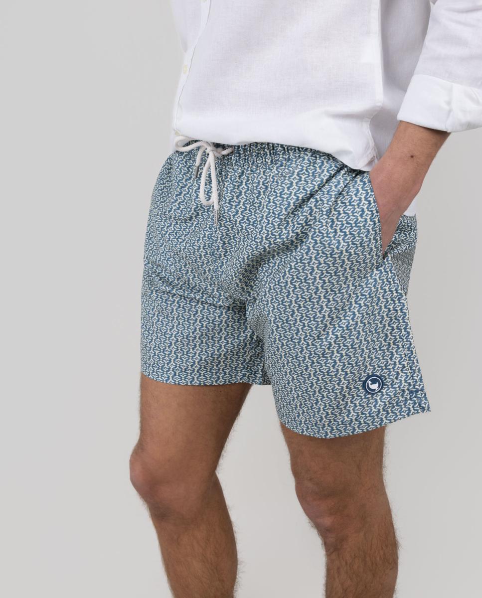 Calções de Banho com Dois Bolsos Laterais e um Bolso Traseiro Azul-7