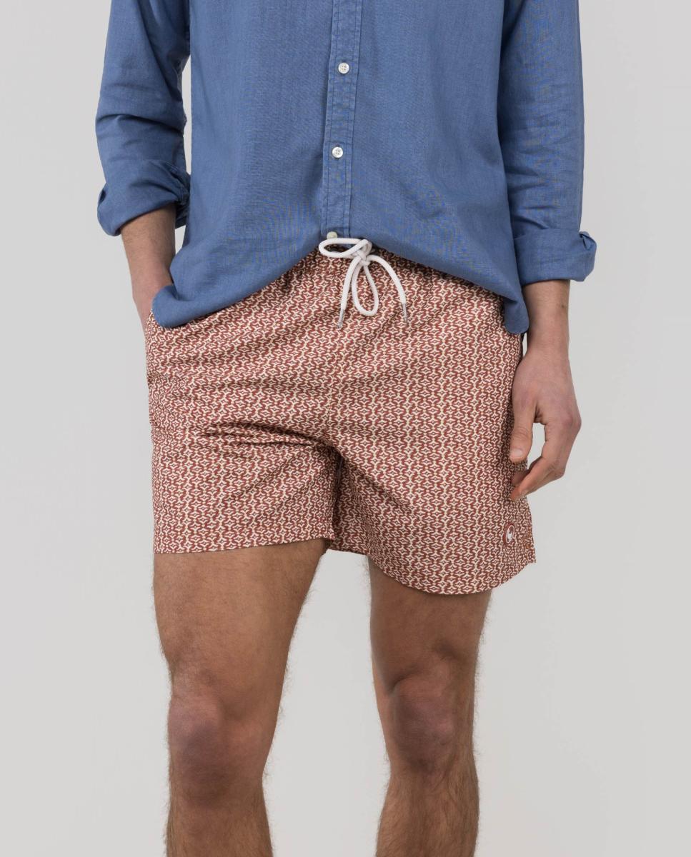Calções de Banho com Dois Bolsos Laterais e um Bolso Traseiro Vermelho-2