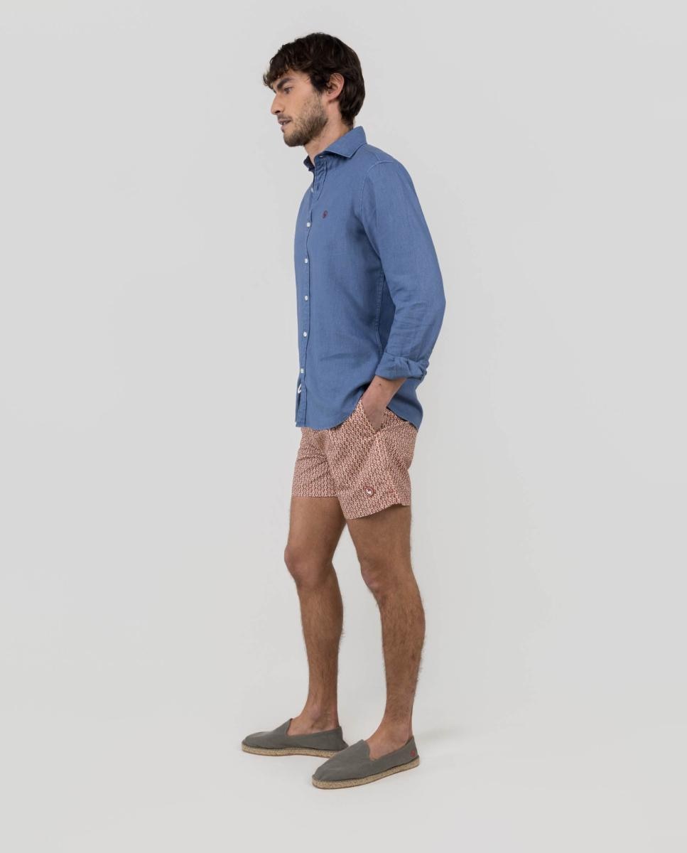 Calções de Banho com Dois Bolsos Laterais e um Bolso Traseiro Vermelho-5