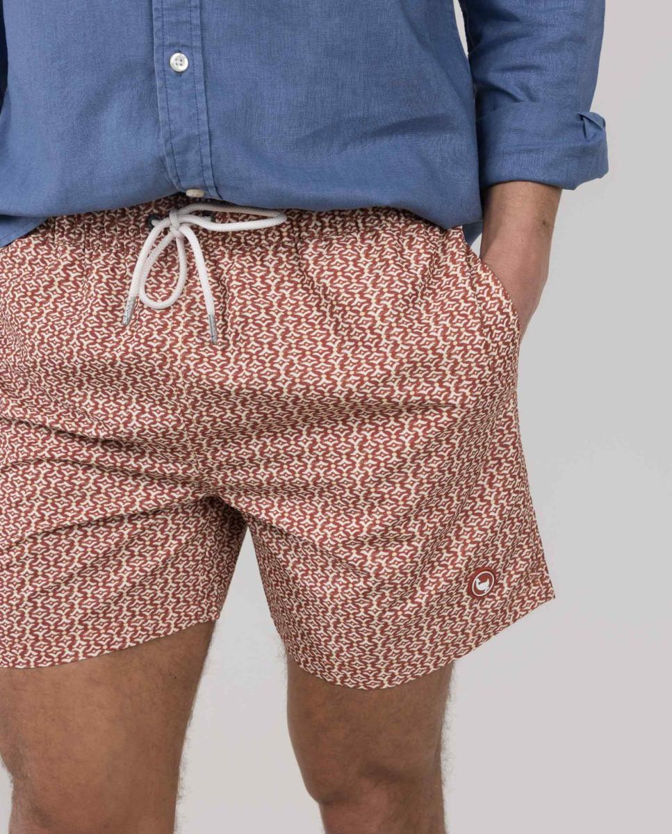 Calções de Banho com Dois Bolsos Laterais e um Bolso Traseiro Vermelho-7