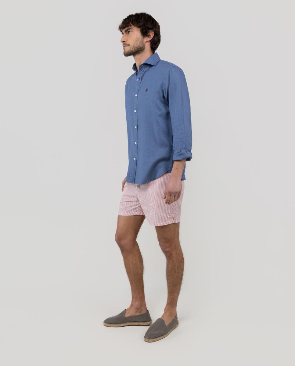 Calções de Banho com Dois Bolsos Laterais e um Bolso Traseiro Vermelho-4