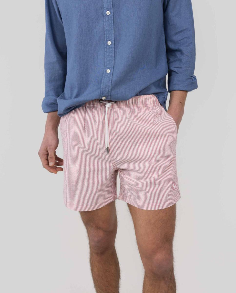 Calções de Banho com Dois Bolsos Laterais e um Bolso Traseiro Vermelho-7