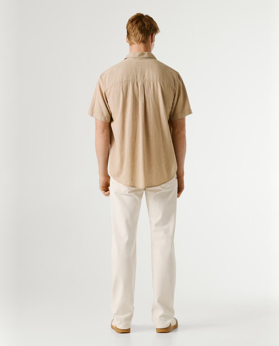 Camisa de Manga Curta com Gola Informal Branco-2