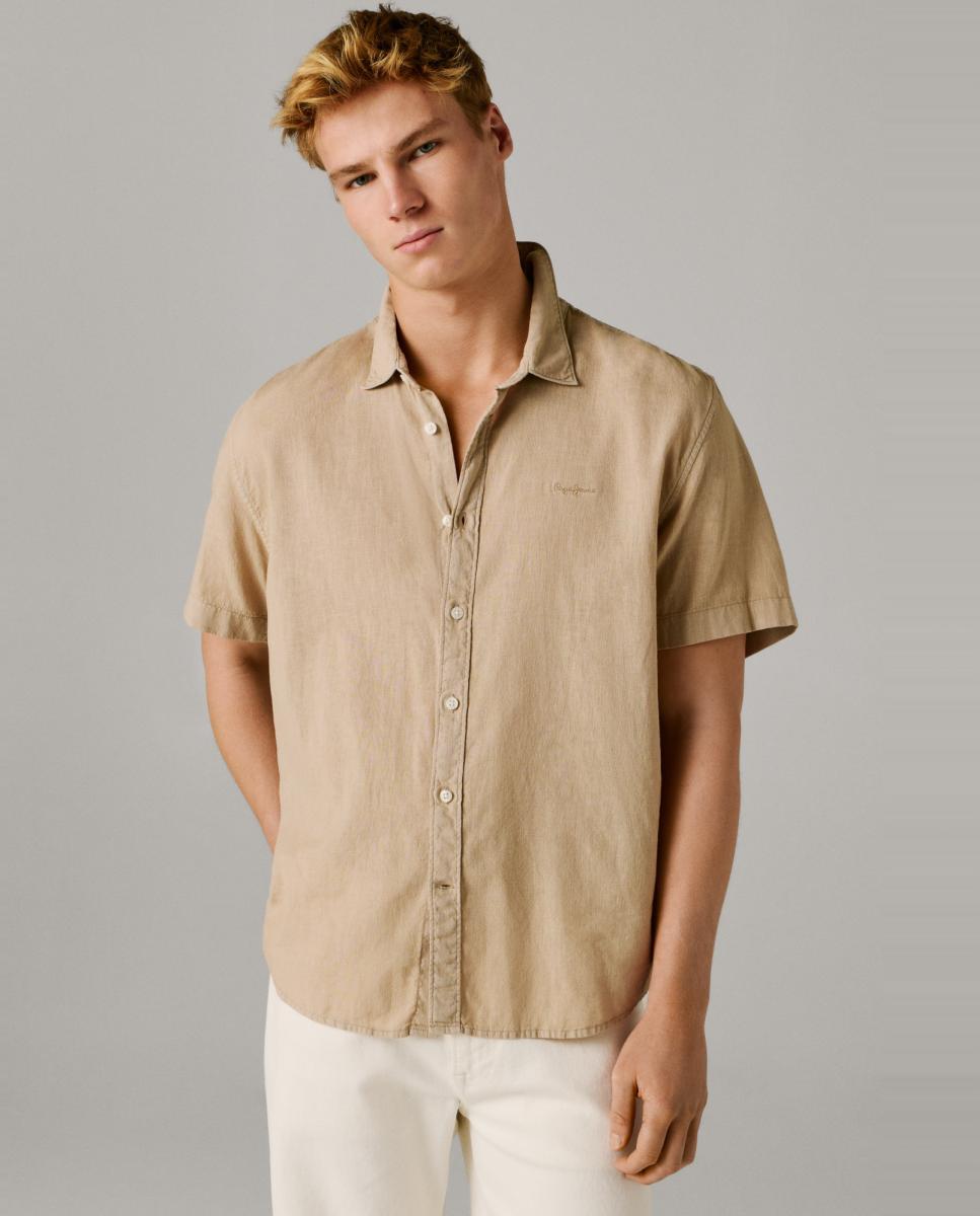 Camisa de Manga Curta com Gola Informal Branco-3