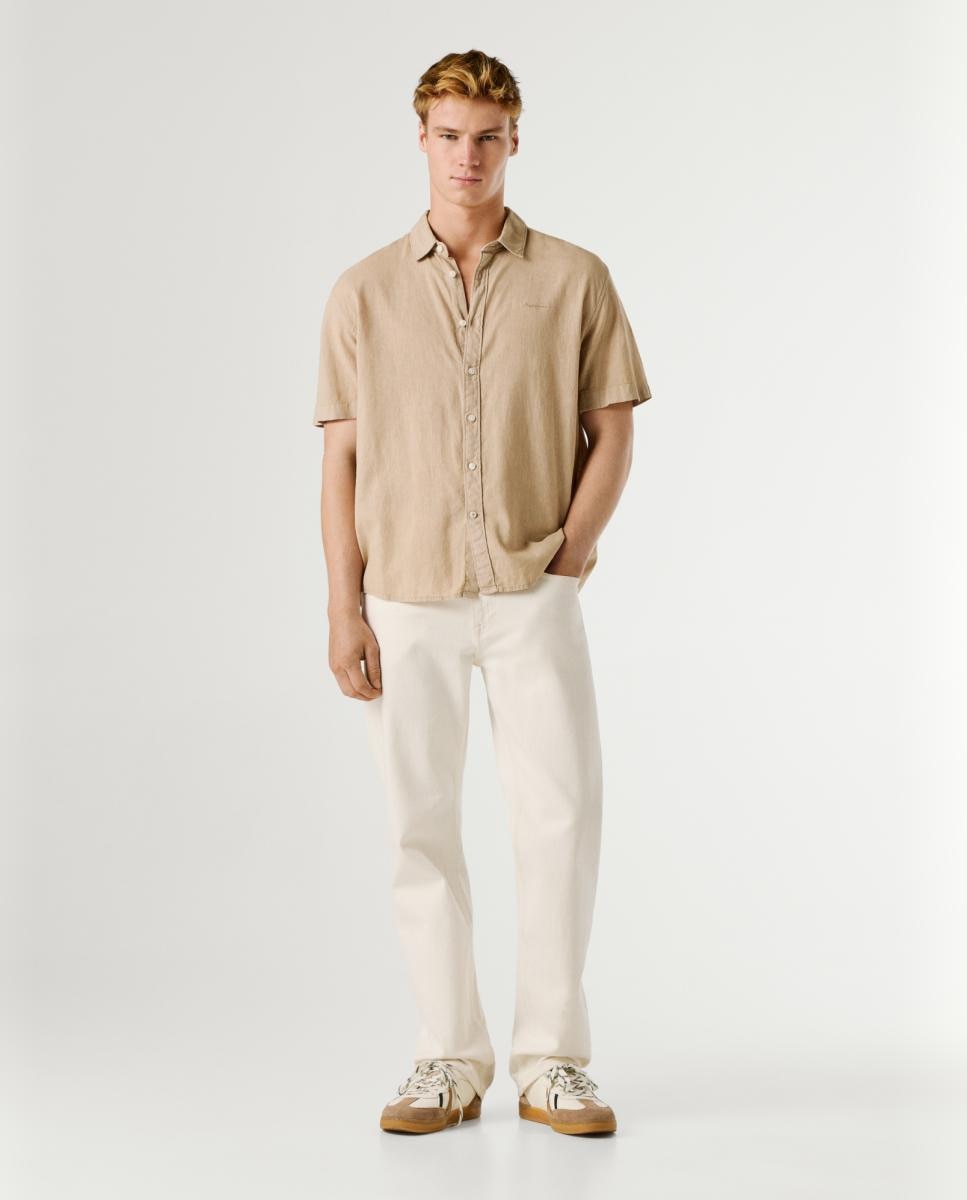 Camisa de Manga Curta com Gola Informal Branco-9
