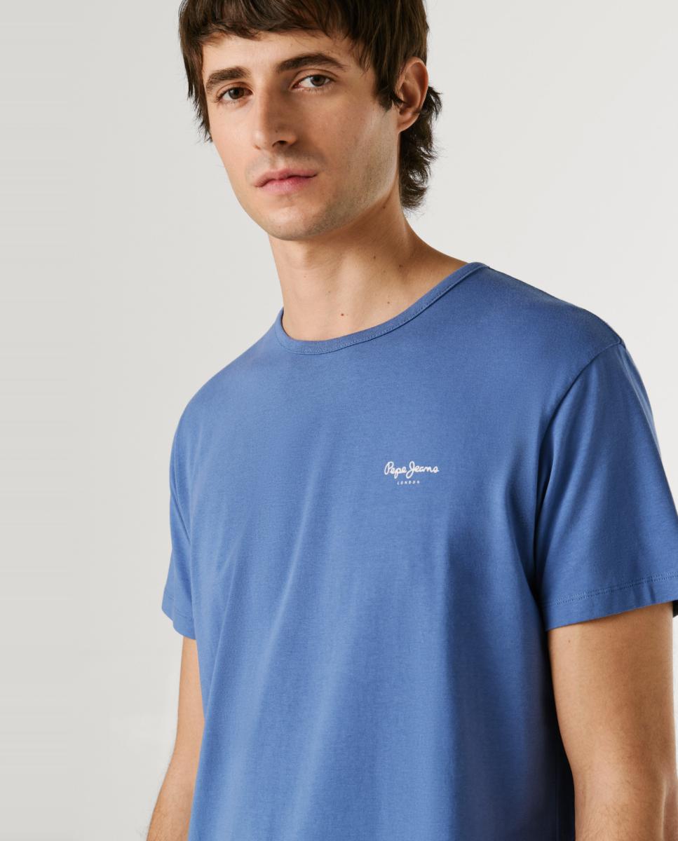 T-shirt Justa com Logótipo Azul-3