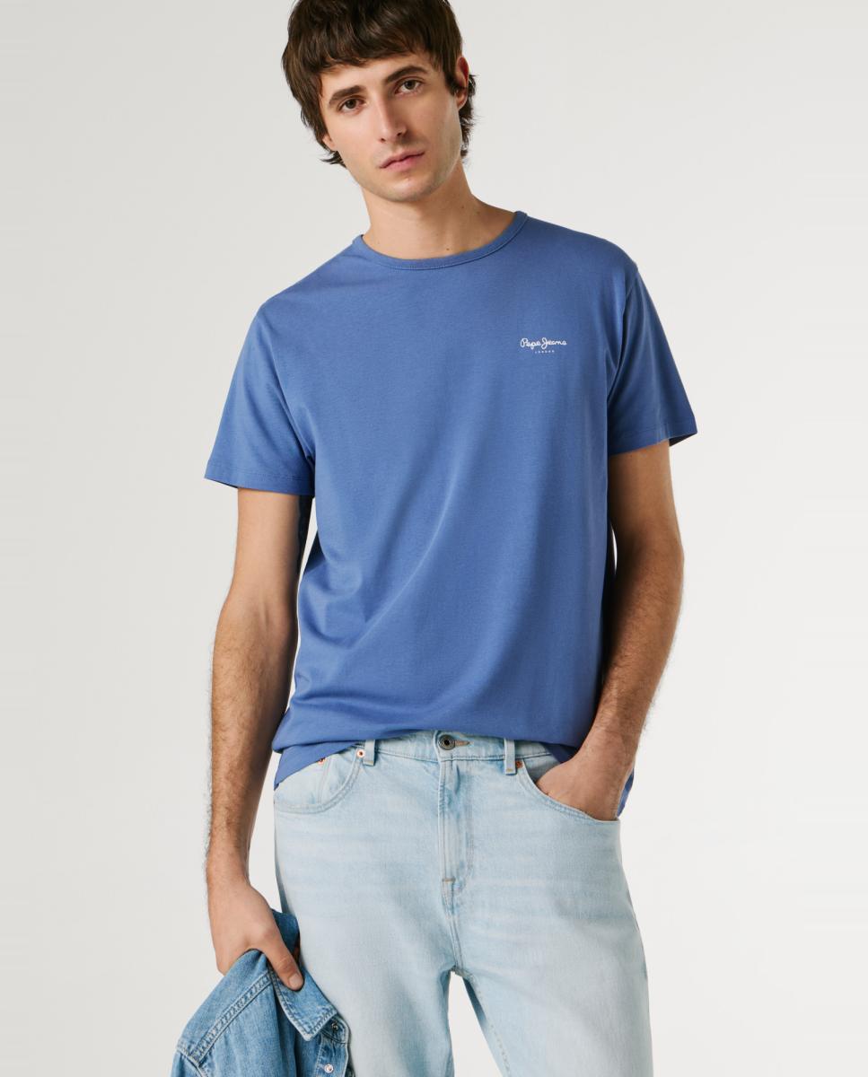 T-shirt Justa com Logótipo Azul-5