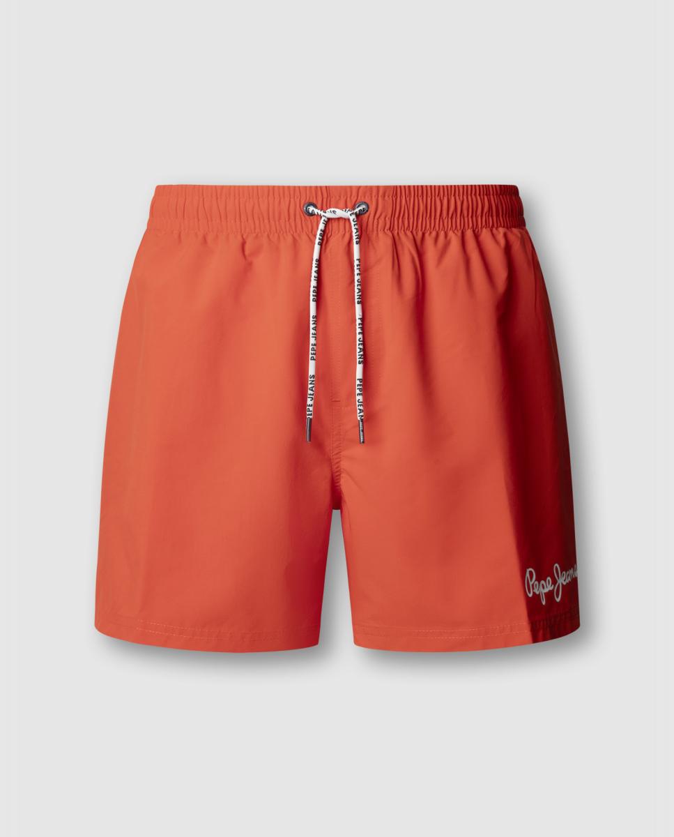 Calções de Banho Lisos com Logótipo Lateral Vermelho-7