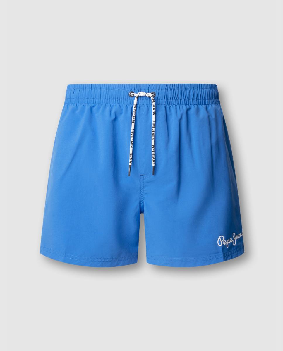 Calções de Banho Lisos com Logótipo Lateral Azul-8