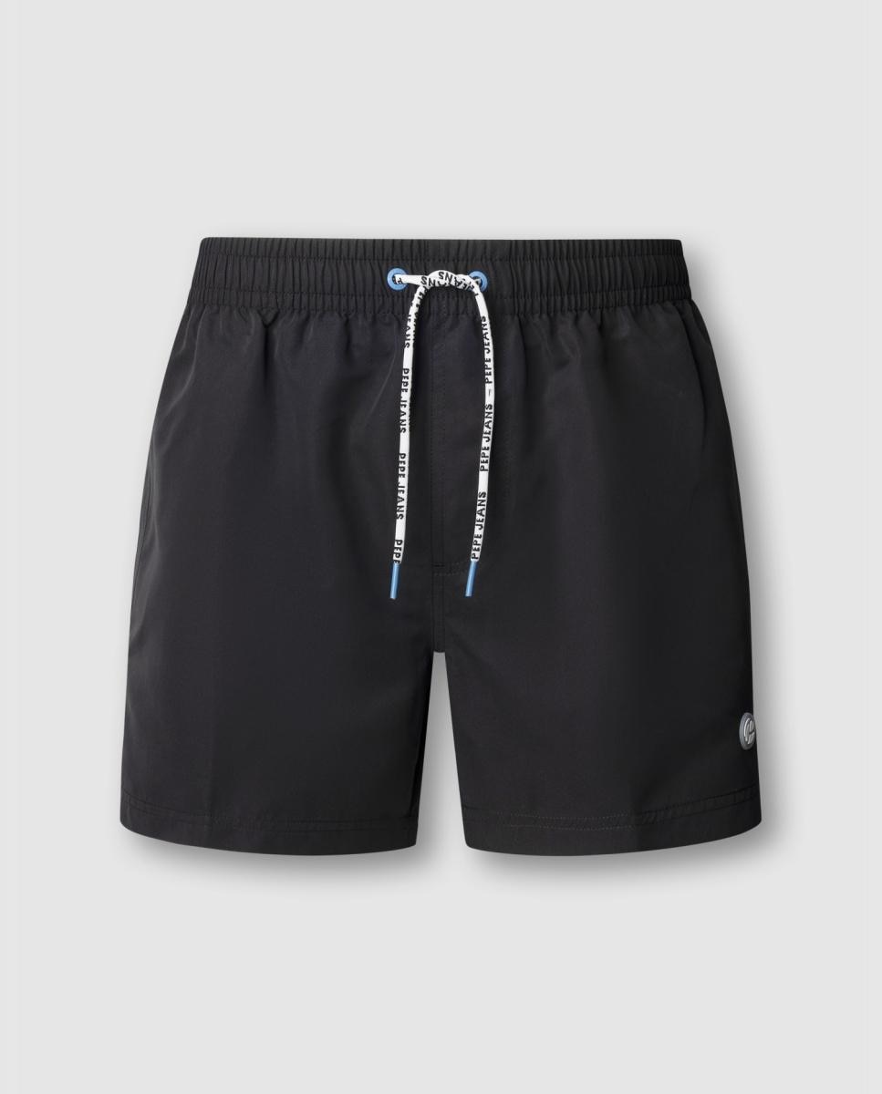 Calções de Banho Lisos com Logótipo Lateral Preto-7