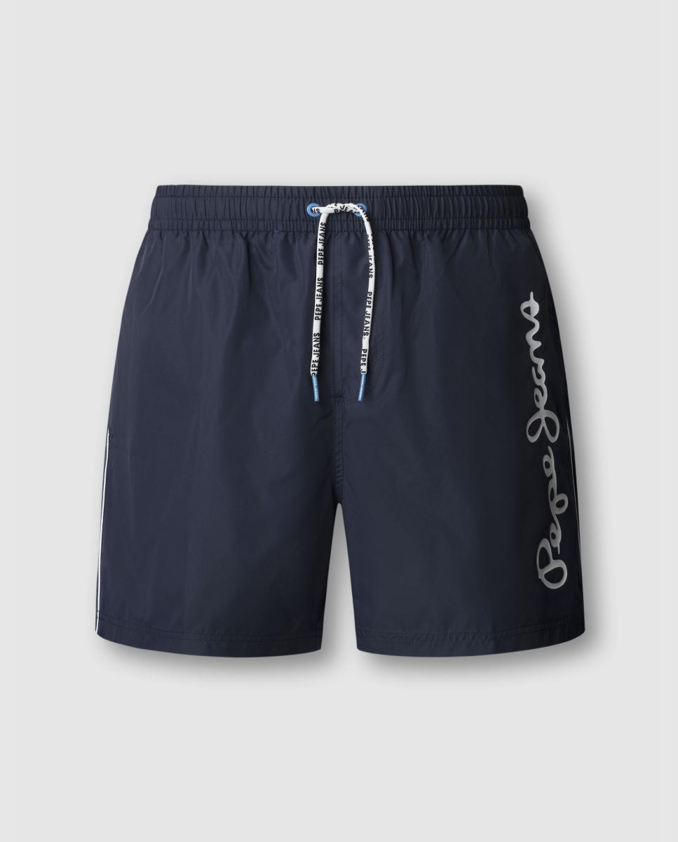 Calções de Banho Lisos com Logótipo Lateral Azul-7