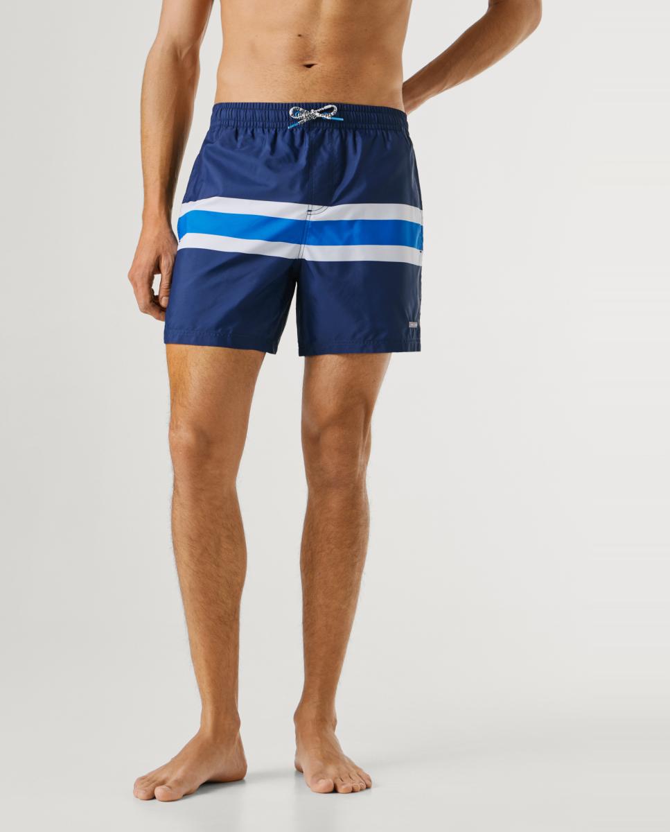 Calções de Banho Lisos com Logótipo Lateral Azul-2