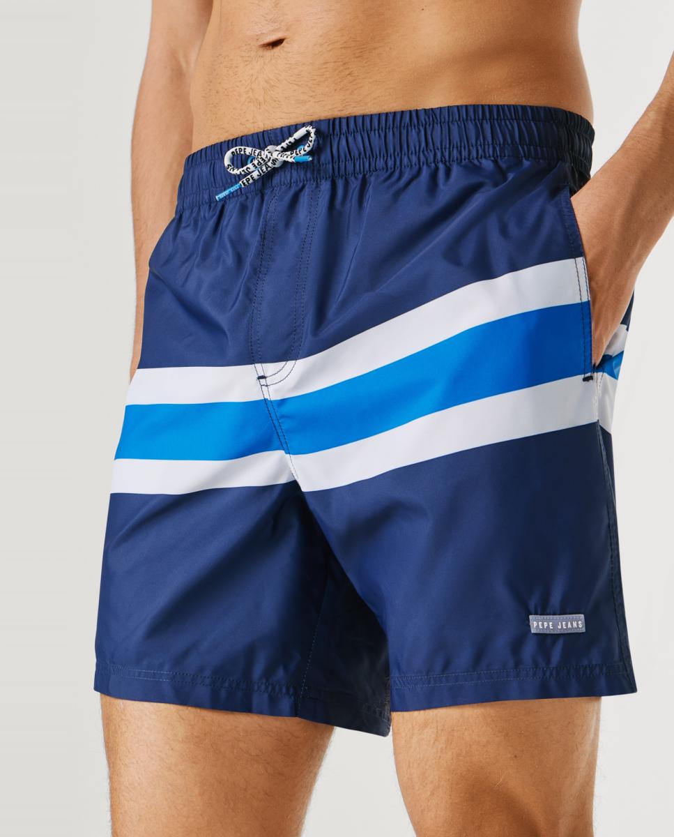 Calções de Banho Lisos com Logótipo Lateral Azul-5