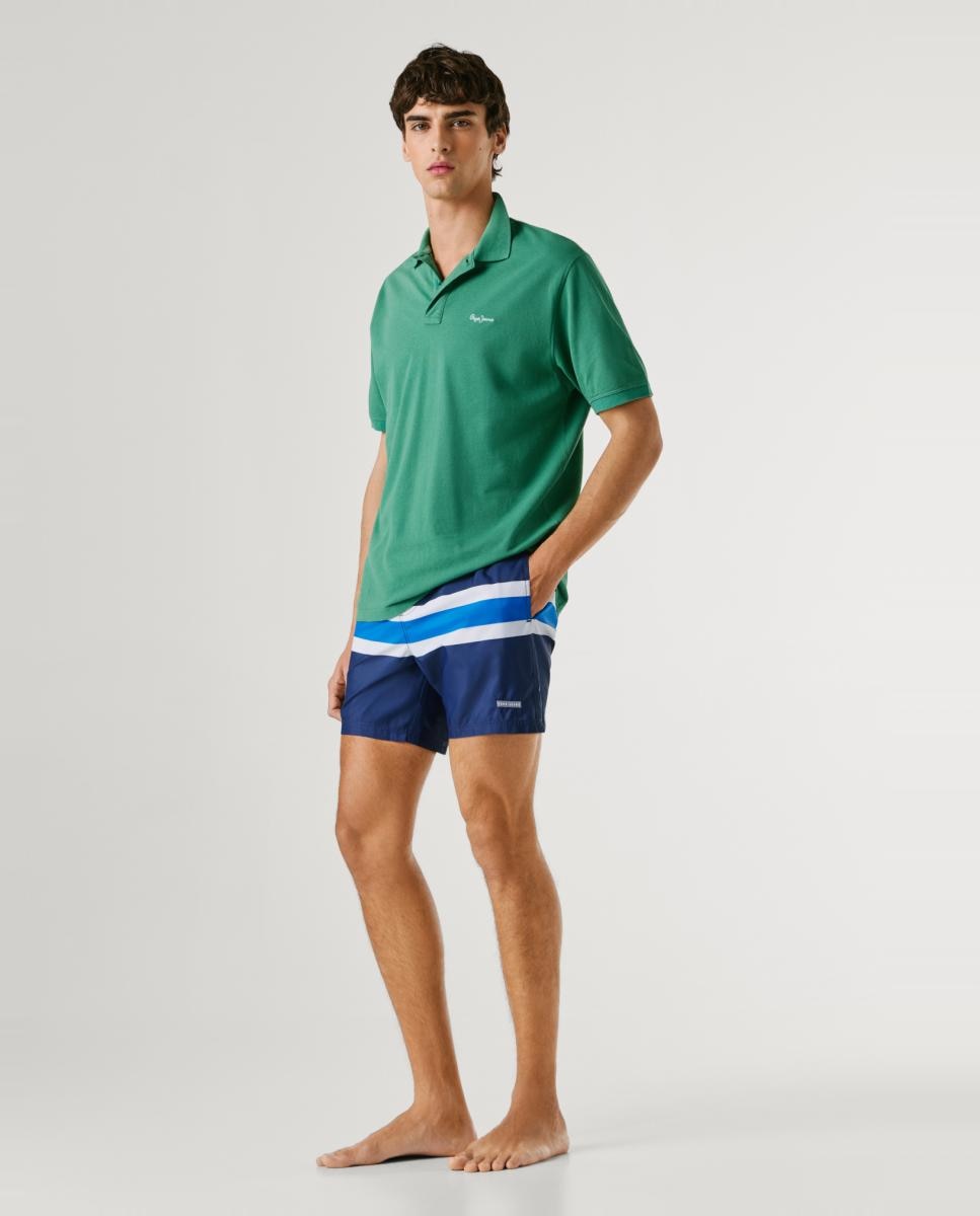 Calções de Banho Lisos com Logótipo Lateral Azul-9
