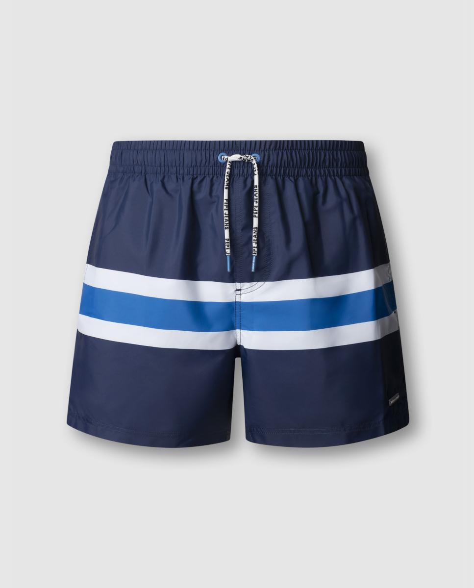Calções de Banho Lisos com Logótipo Lateral Azul-7
