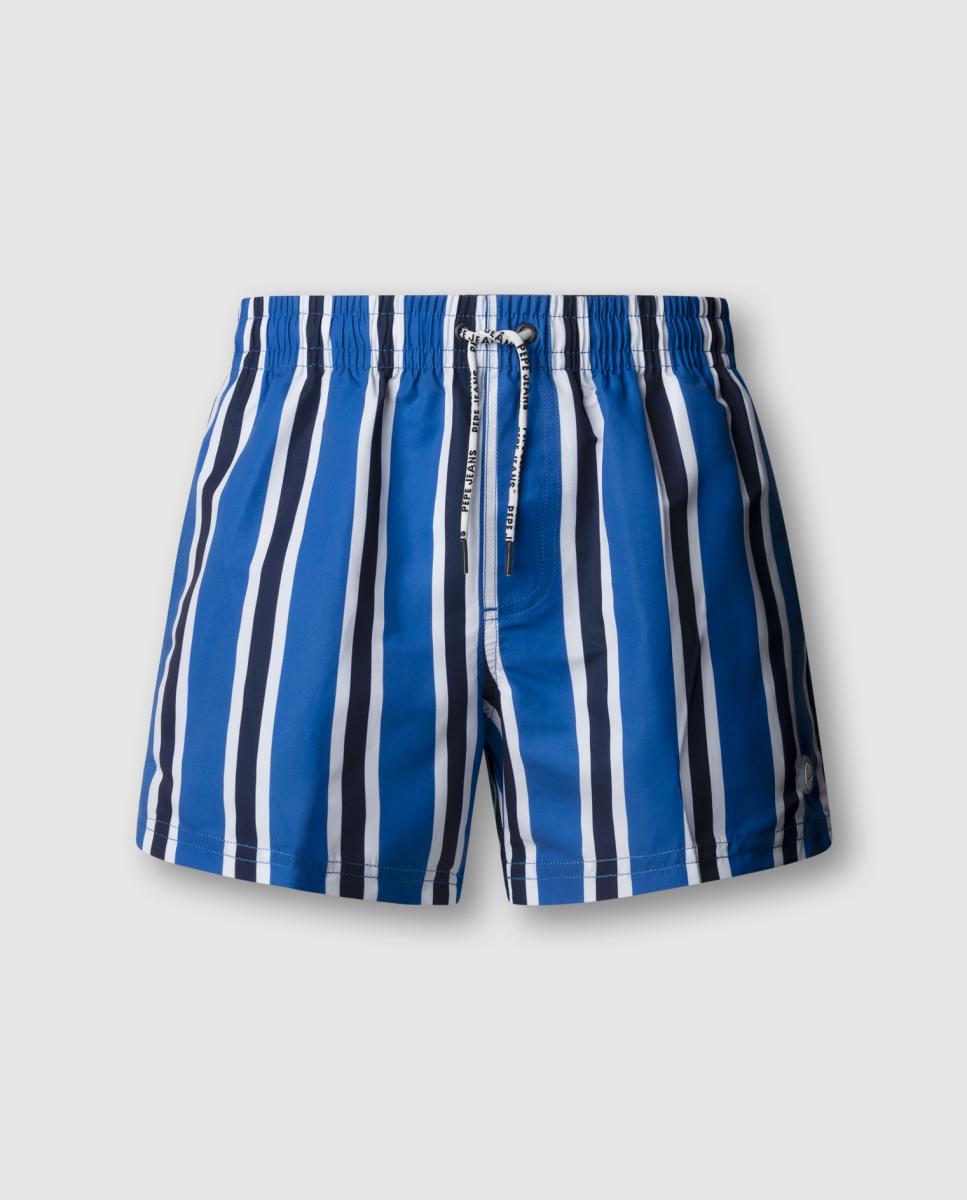 Calções de Banho Lisos com Logótipo Lateral Azul-7