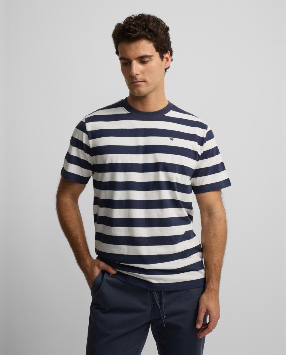 Imagem 0 de T-shirt com Mini Logótipo às Riscas - Azul-Marinho