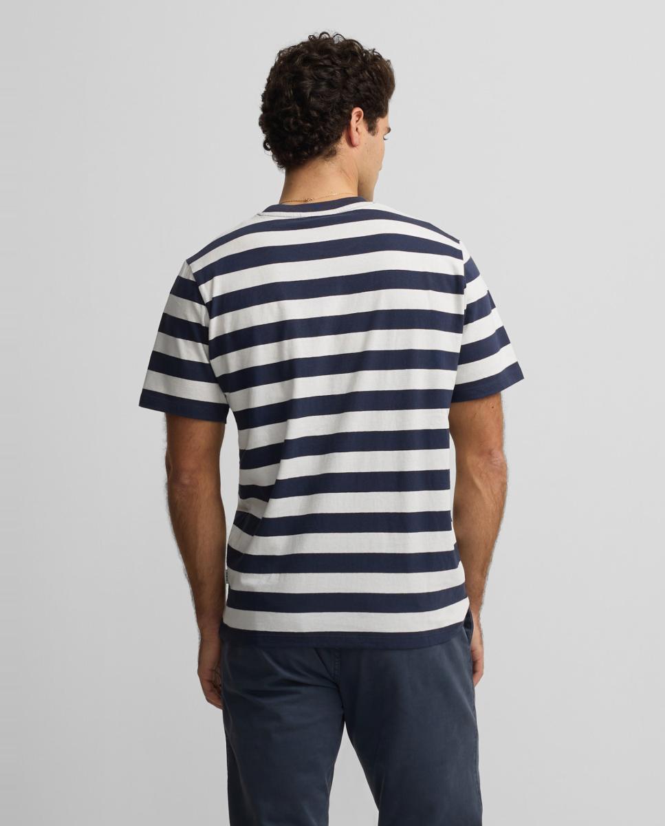 T-shirt com Mini Logótipo às Riscas - Azul-Marinho Azul-marinho-2