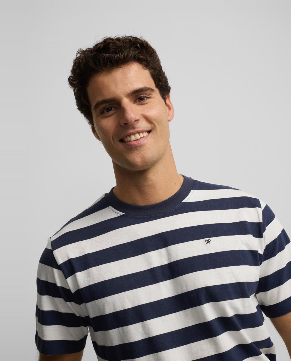 T-shirt com Mini Logótipo às Riscas - Azul-Marinho Azul-marinho-3