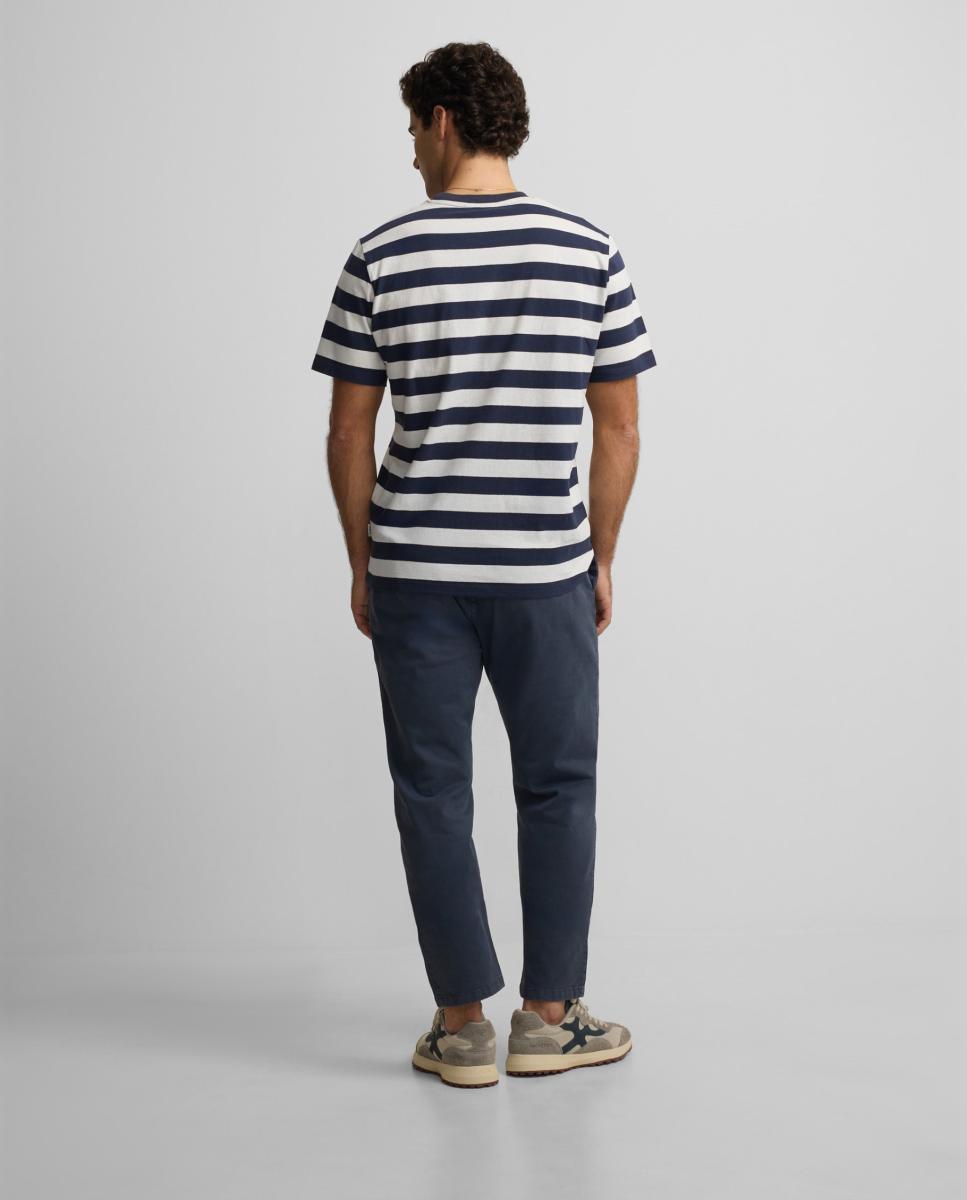 T-shirt com Mini Logótipo às Riscas - Azul-Marinho Azul-marinho-4