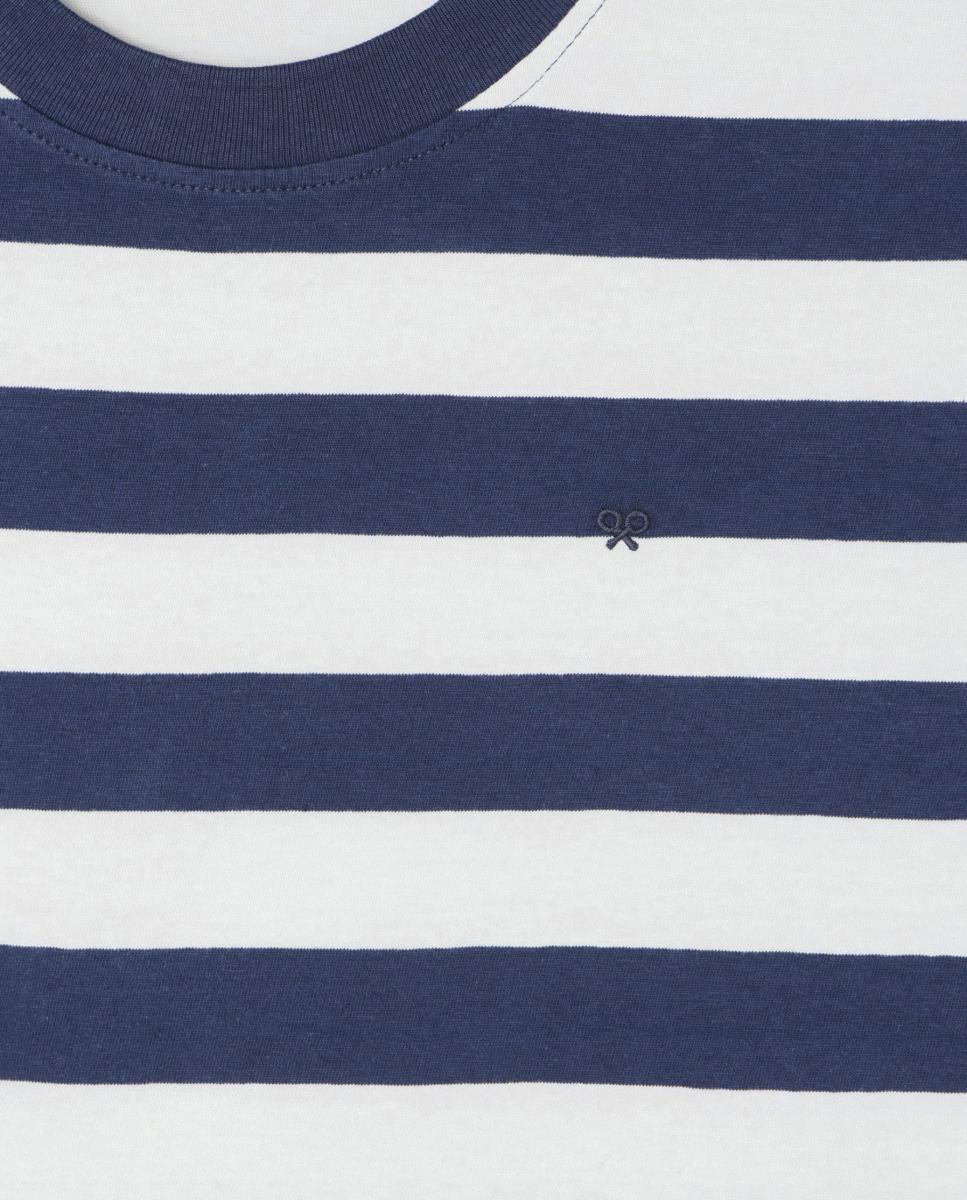 T-shirt com Mini Logótipo às Riscas - Azul-Marinho Azul-marinho-5