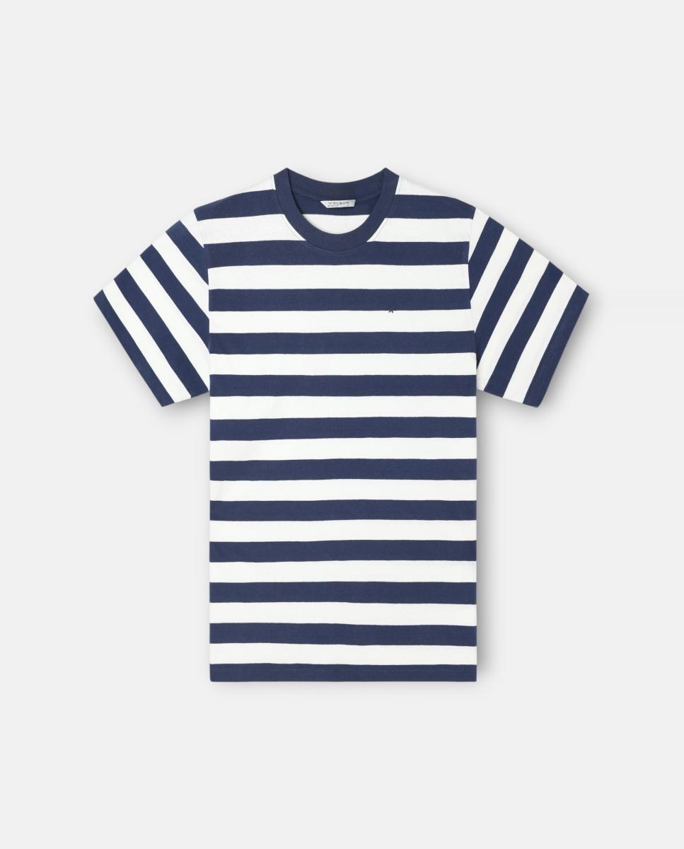 T-shirt com Mini Logótipo às Riscas - Azul-Marinho Azul-marinho-6