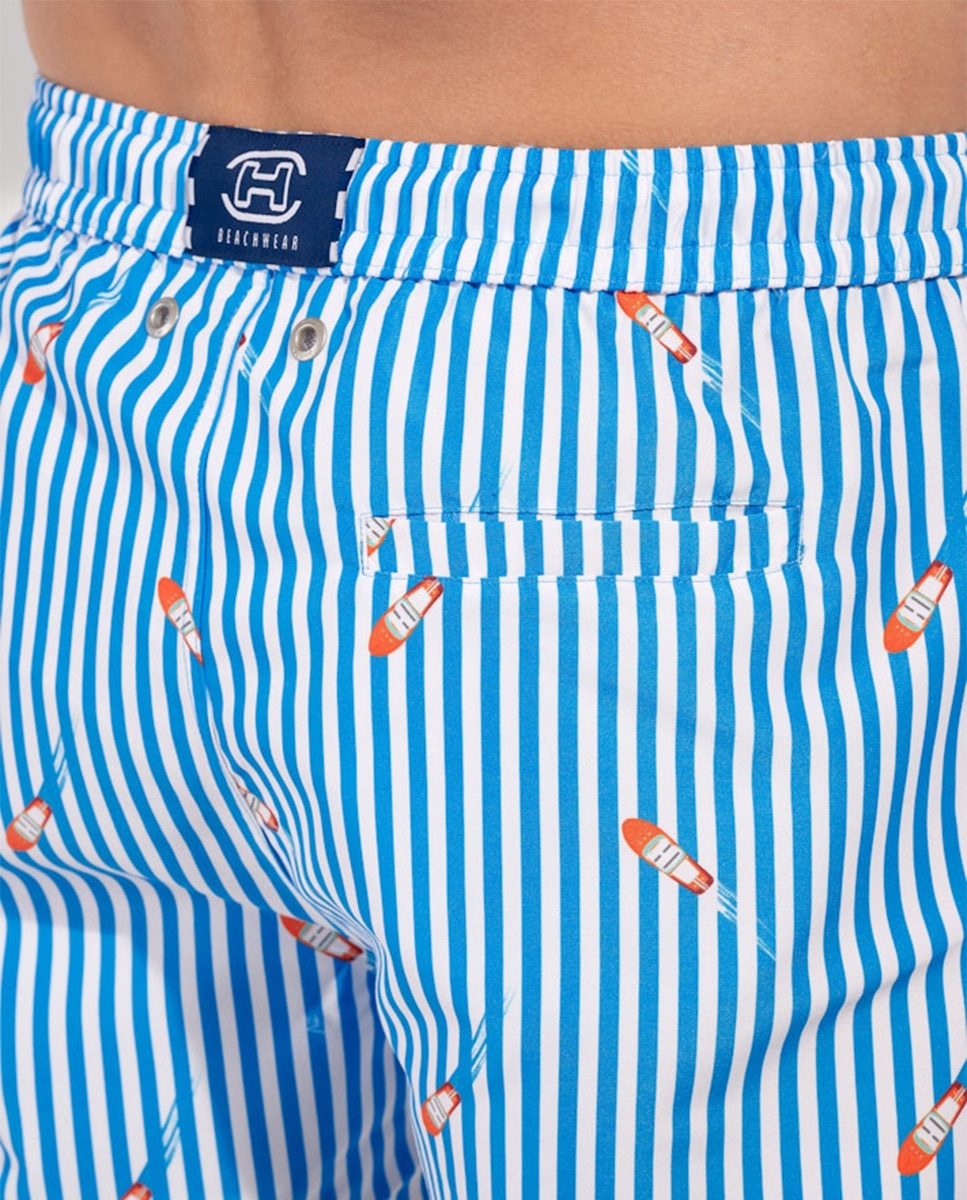Calções de Banho Estampados - Azul Celeste-4