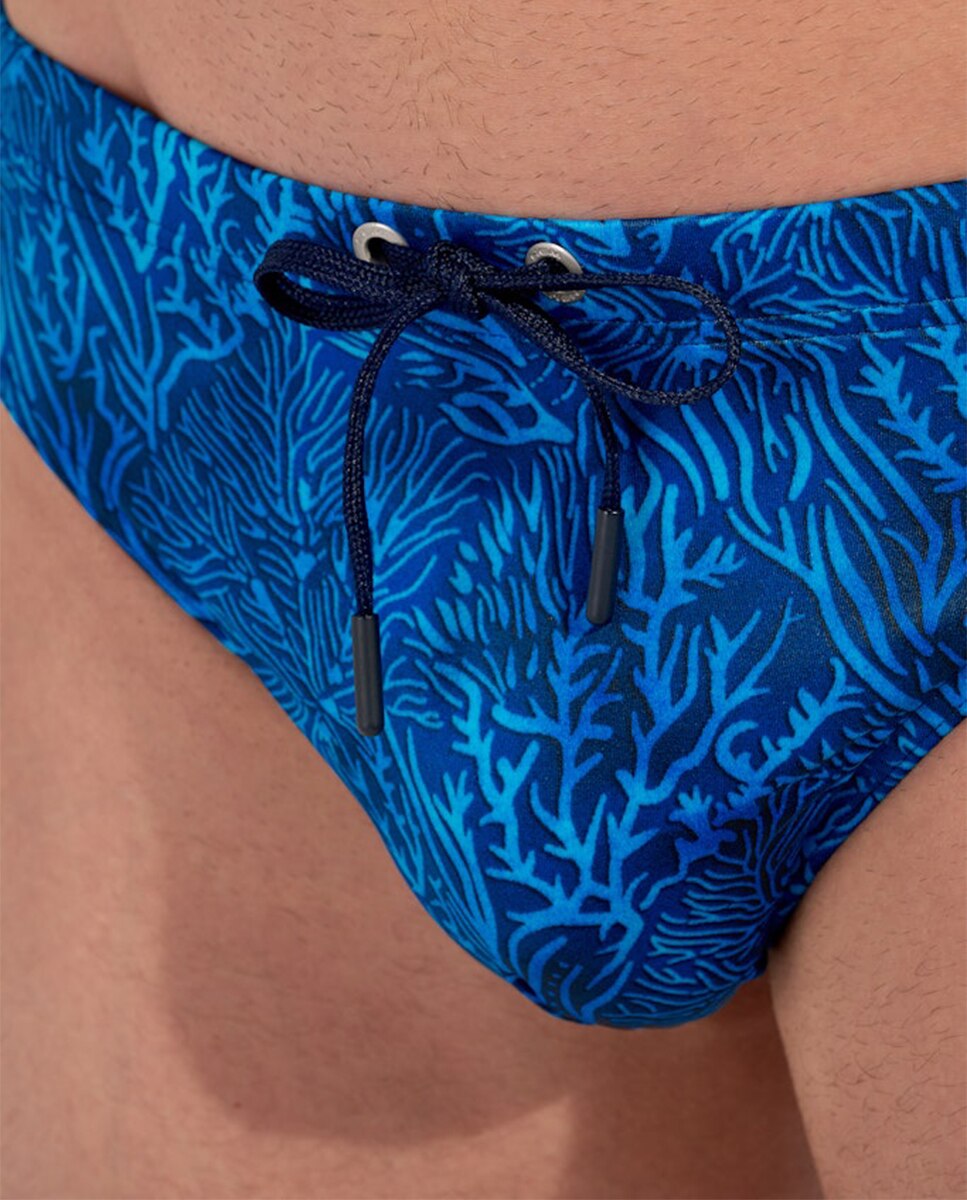 Slip de Banho com Estampado - Azul Azul-marinho-3